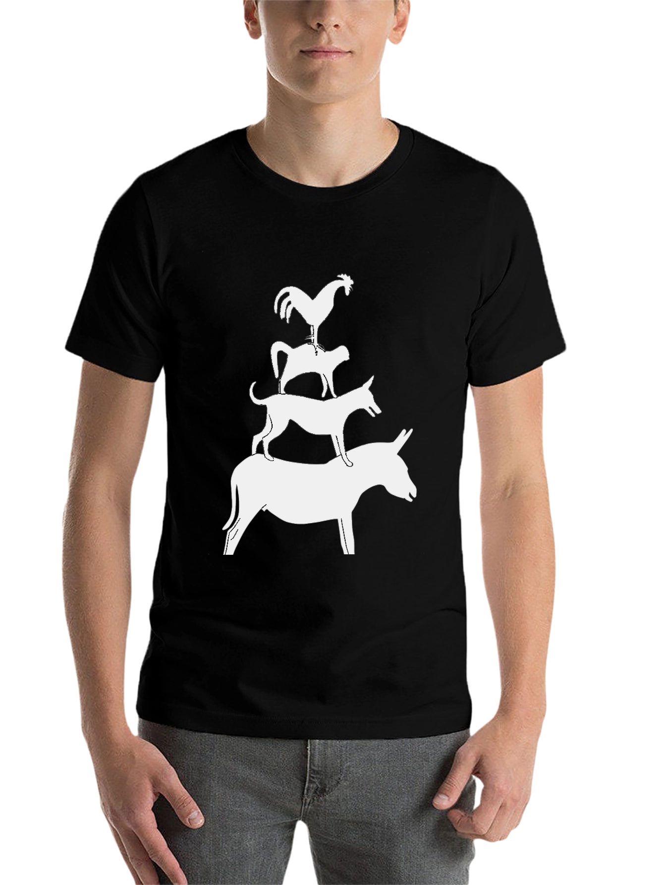 Black Bremen Town Musicians Graphic T-Shirt - Stacked Animal Tee view 7