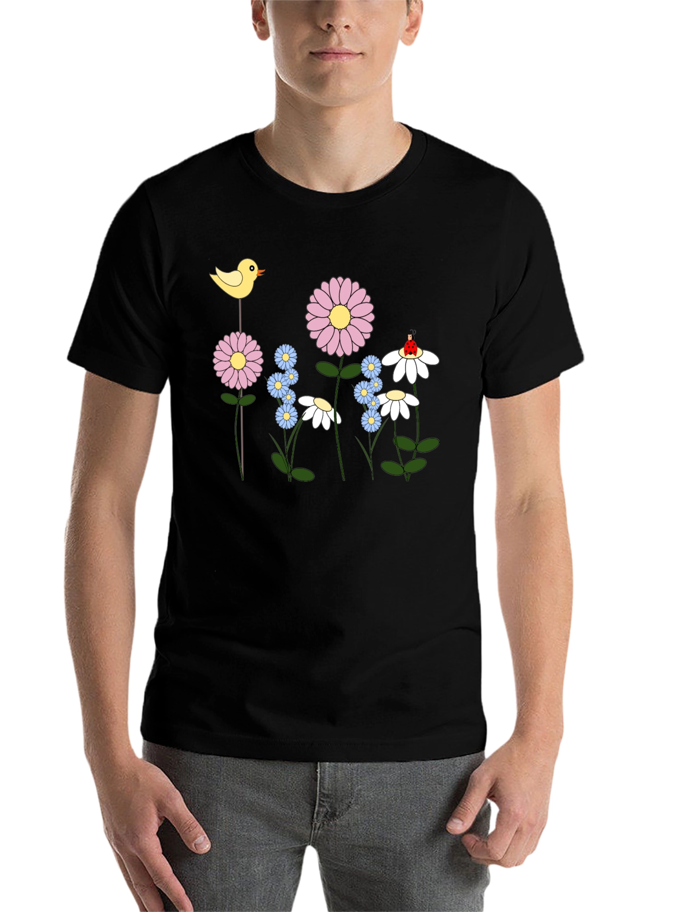Black Floral Cartoon T-Shirt view 7