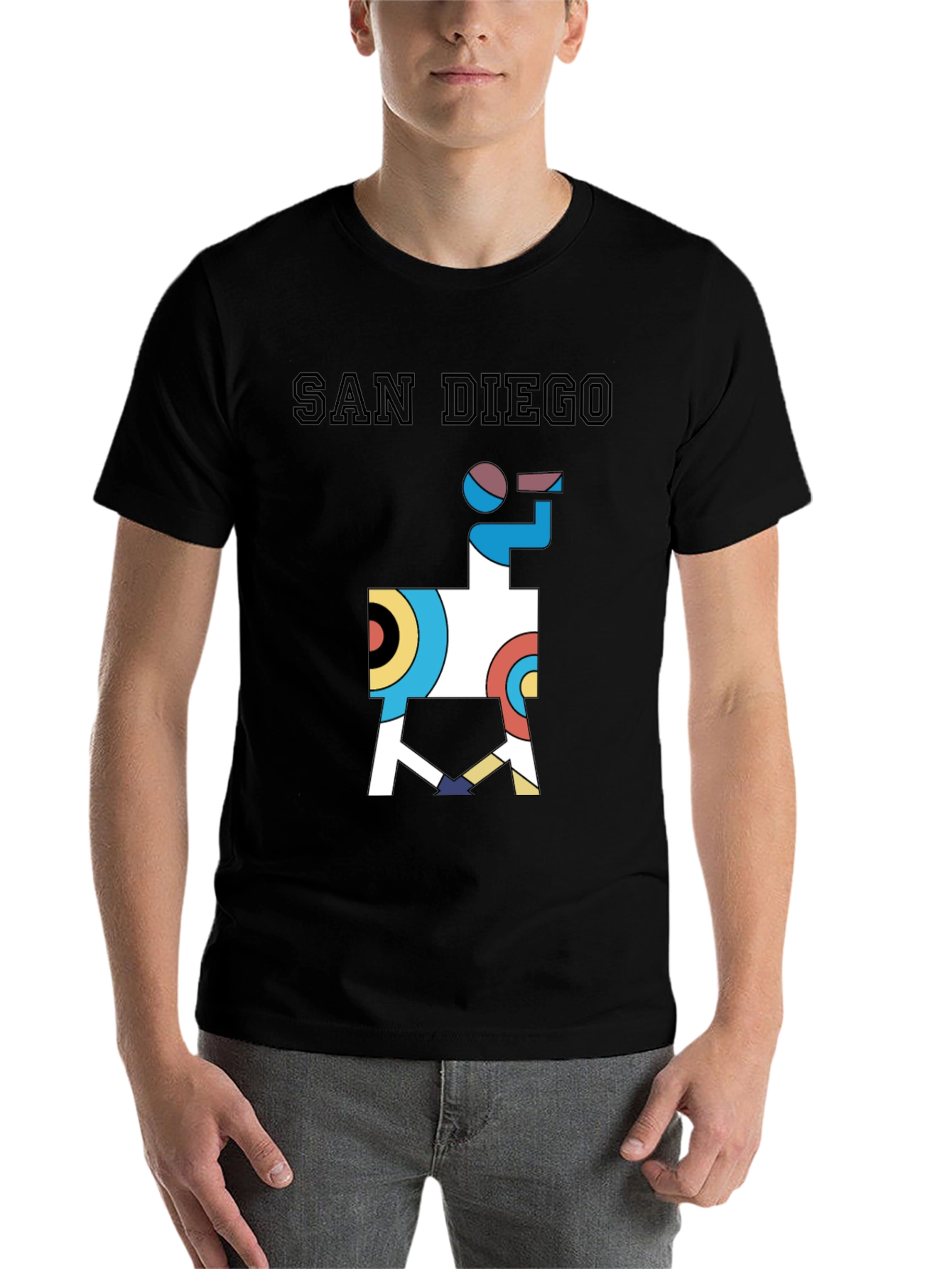 Black San Diego Graphic Tee - Abstract Geometric Llama Shirt view 7
