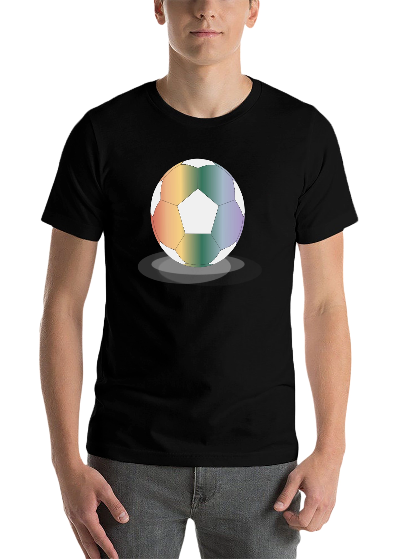 Black Rainbow Soccer Ball Graphic Tee - Stylish & Unique view 7