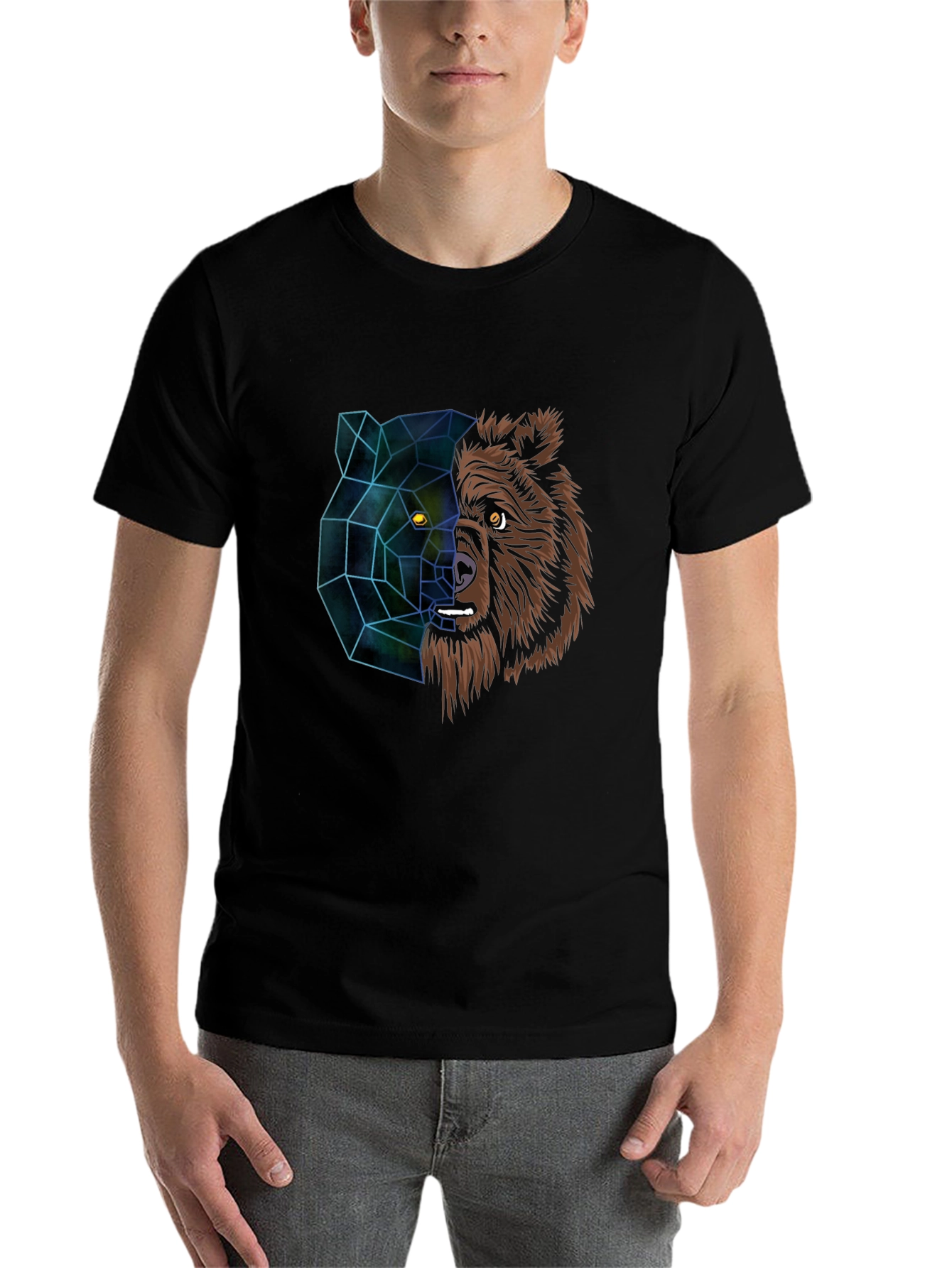 Black Geometric Bear Graphic Tee - Modern Animal Design view 7