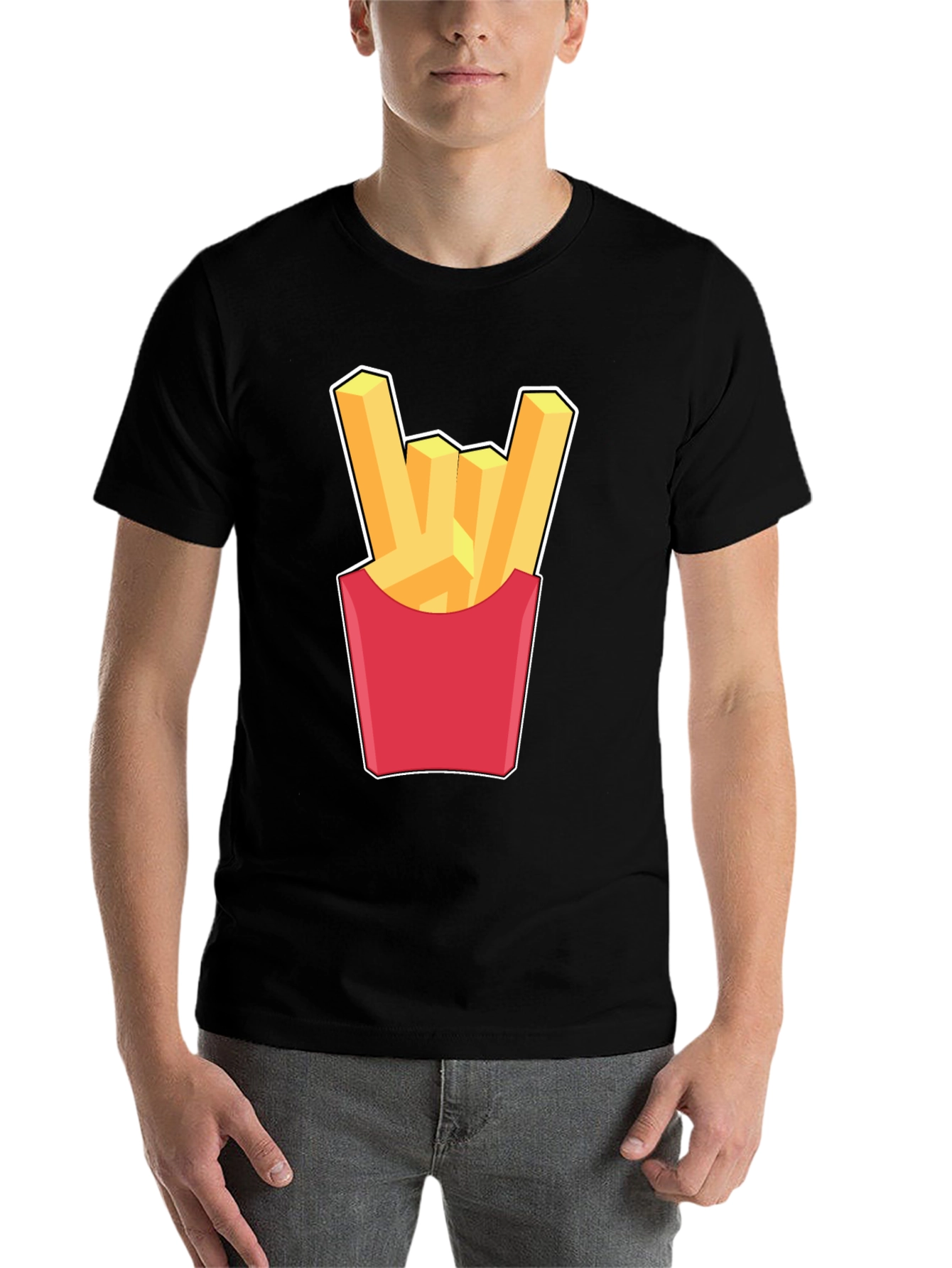 Black French Fries Rock On Graphic T-Shirt - Black view 7