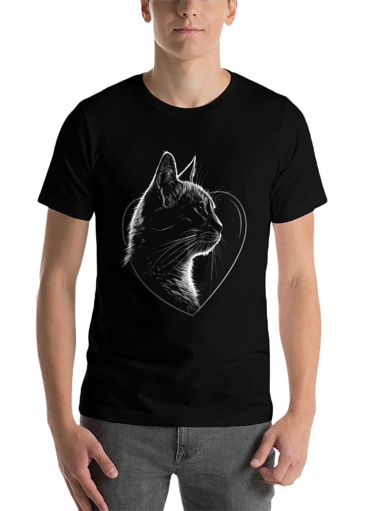 Black Cat Heart Graphic Tee - Black Cotton Blend T-Shirt view 7
