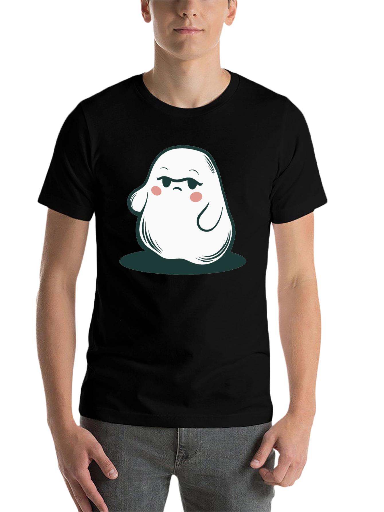 Black Funny Ghost Graphic Tee - Cute Spooky Season Shirt view 7