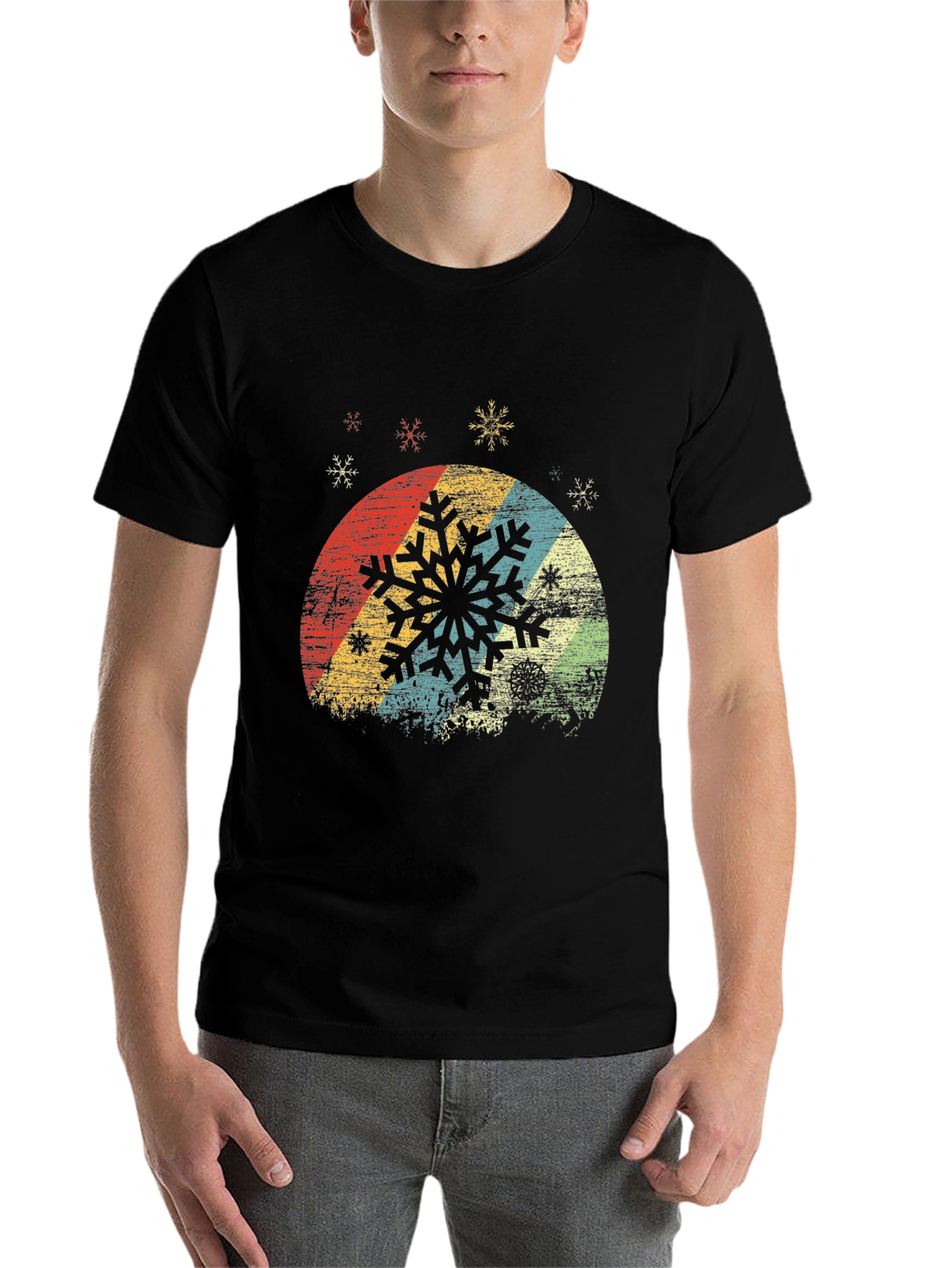 Black Retro Snowflake Graphic Tee - Vintage Winter Style view 7