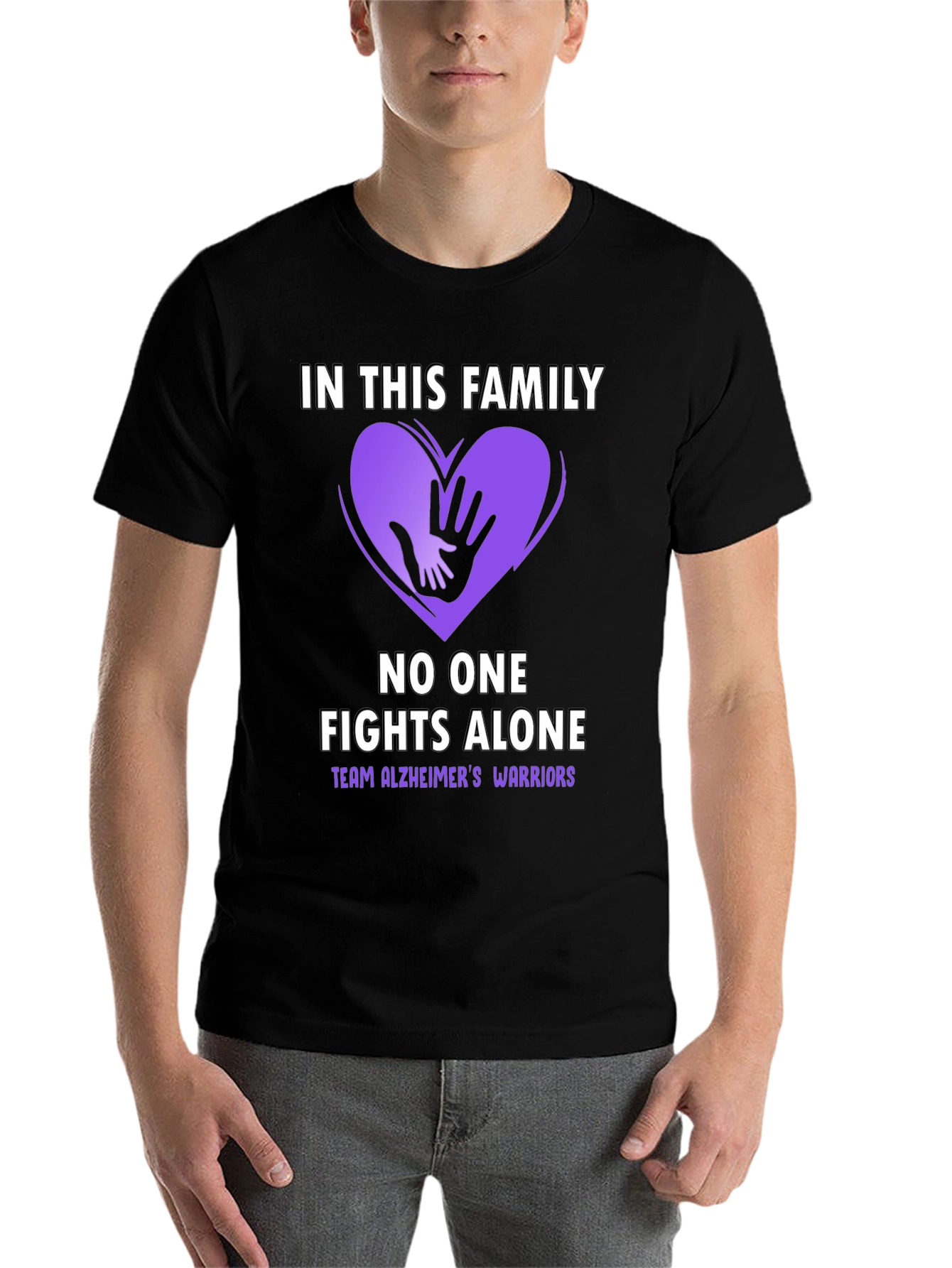 Black Alzheimer's Awareness T-Shirt - In This Family No One Fights Alone view 7