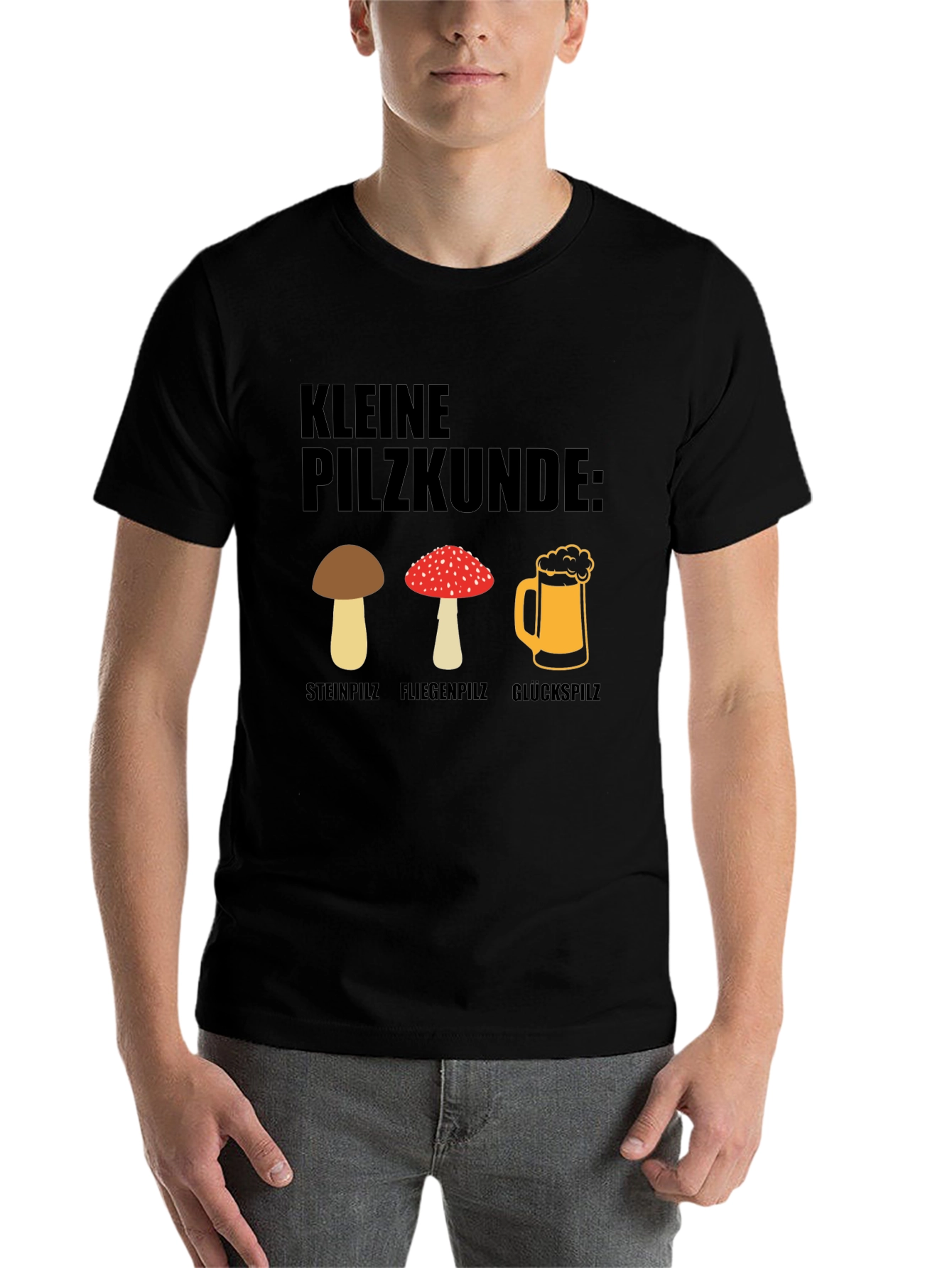 Black Kleine Pilzkunde Funny Mushroom and Beer T-Shirt view 7