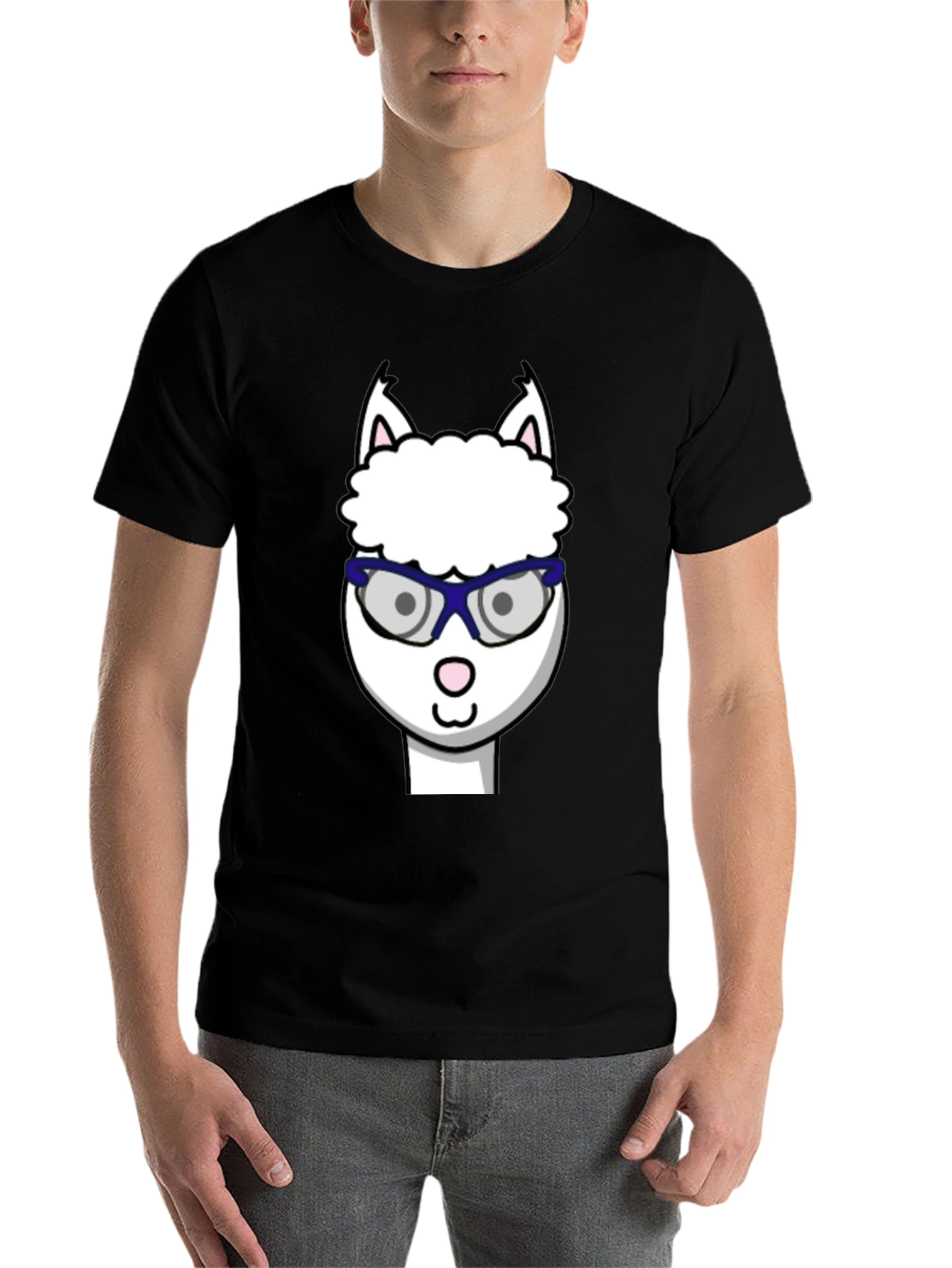 Black Alpaca with Glasses Graphic Tee - Funny Animal T-Shirt view 7