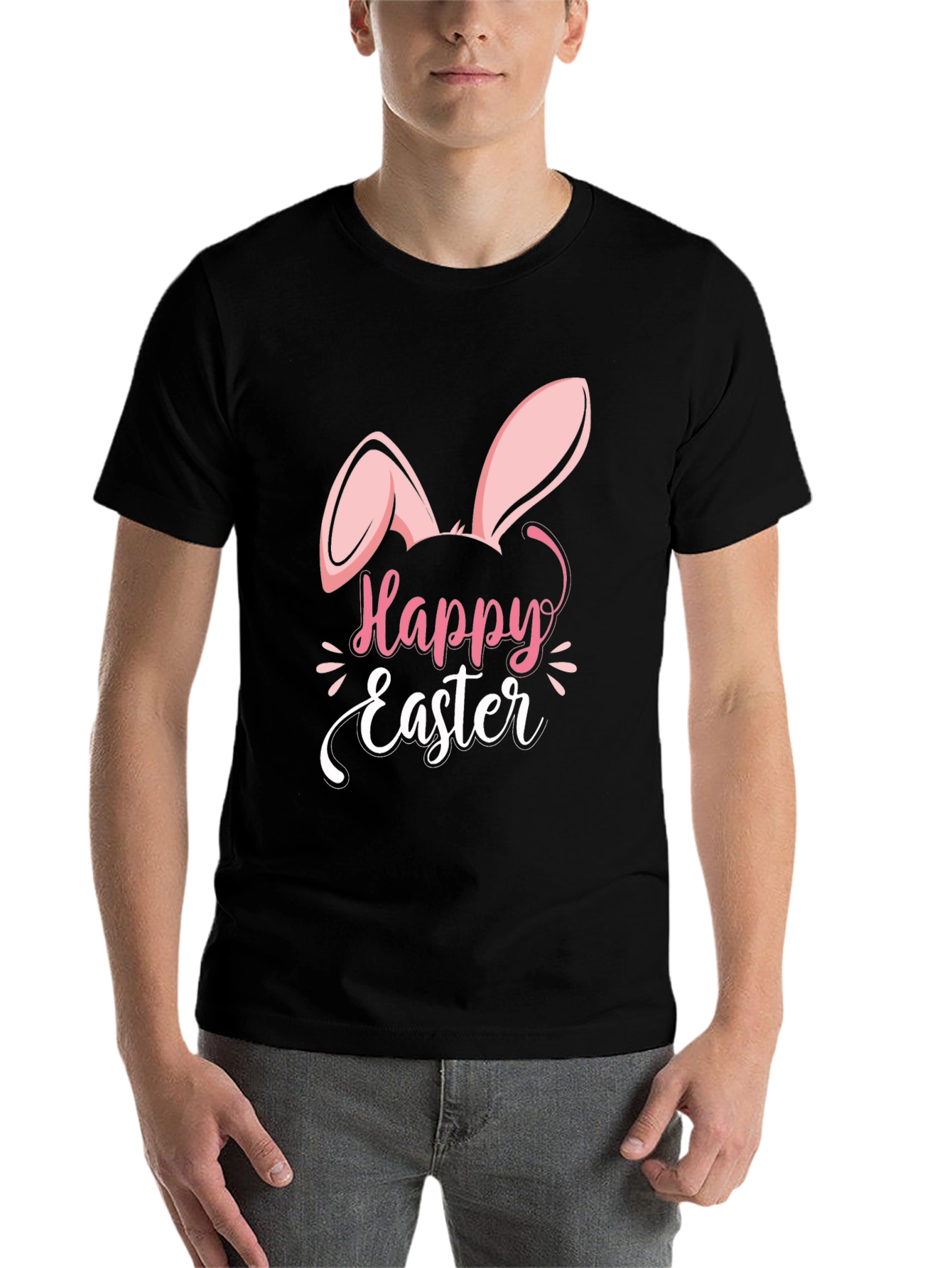 Black Happy Easter Bunny Ears T-Shirt view 7
