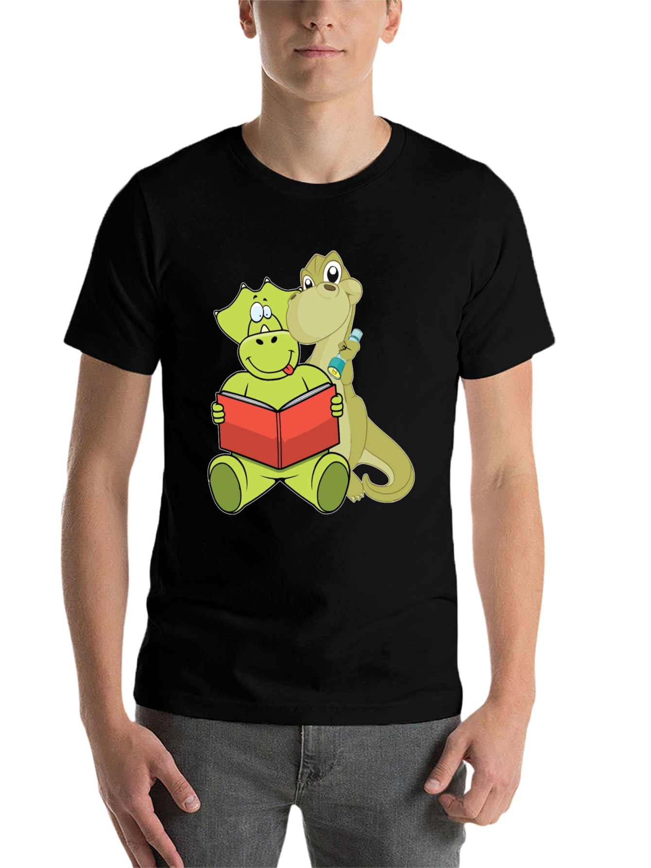 Black Dinosaur Reading Book Graphic Tee view 7