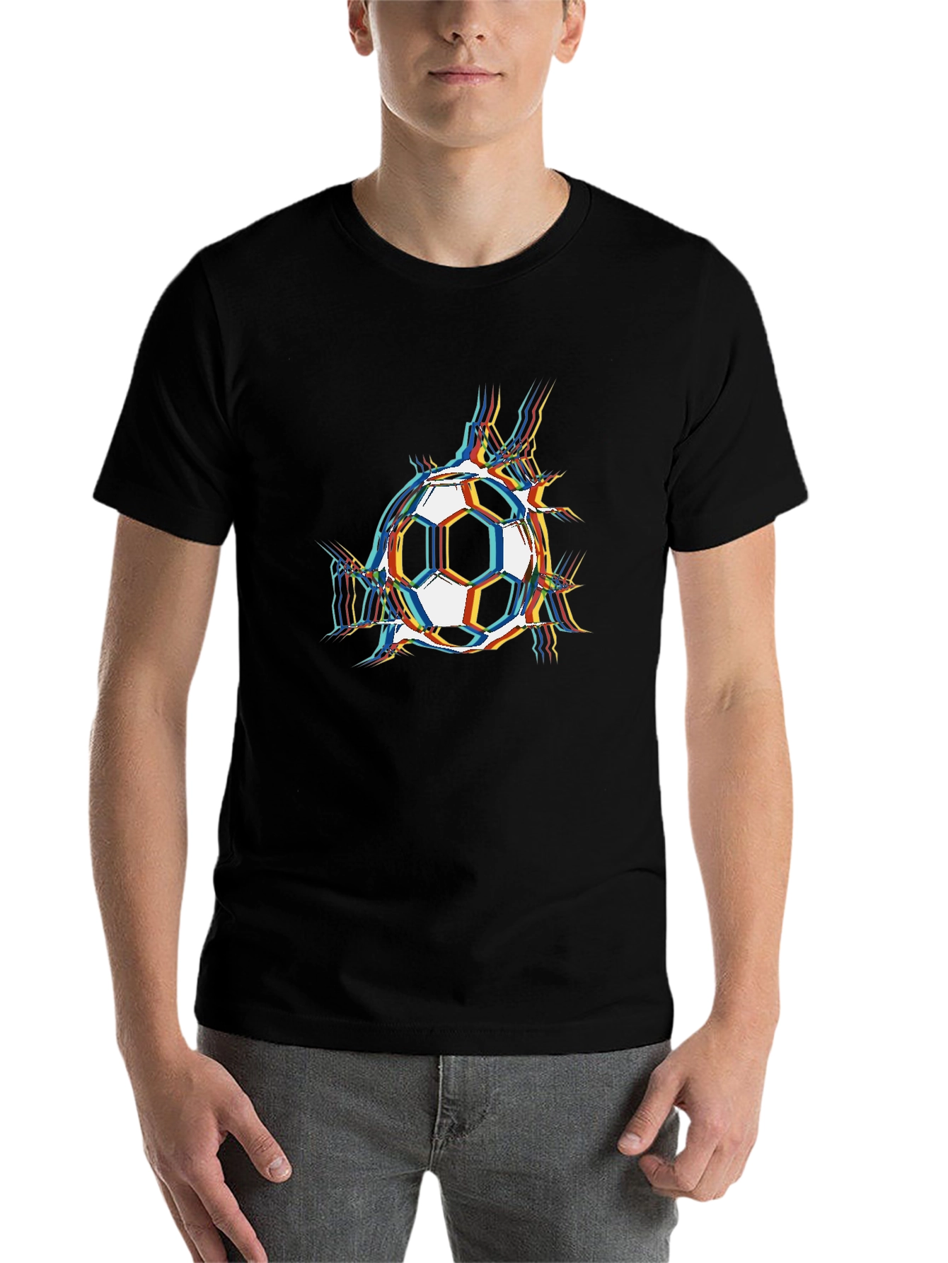 Black Soccer Ball Glitch Graphic T-Shirt view 7