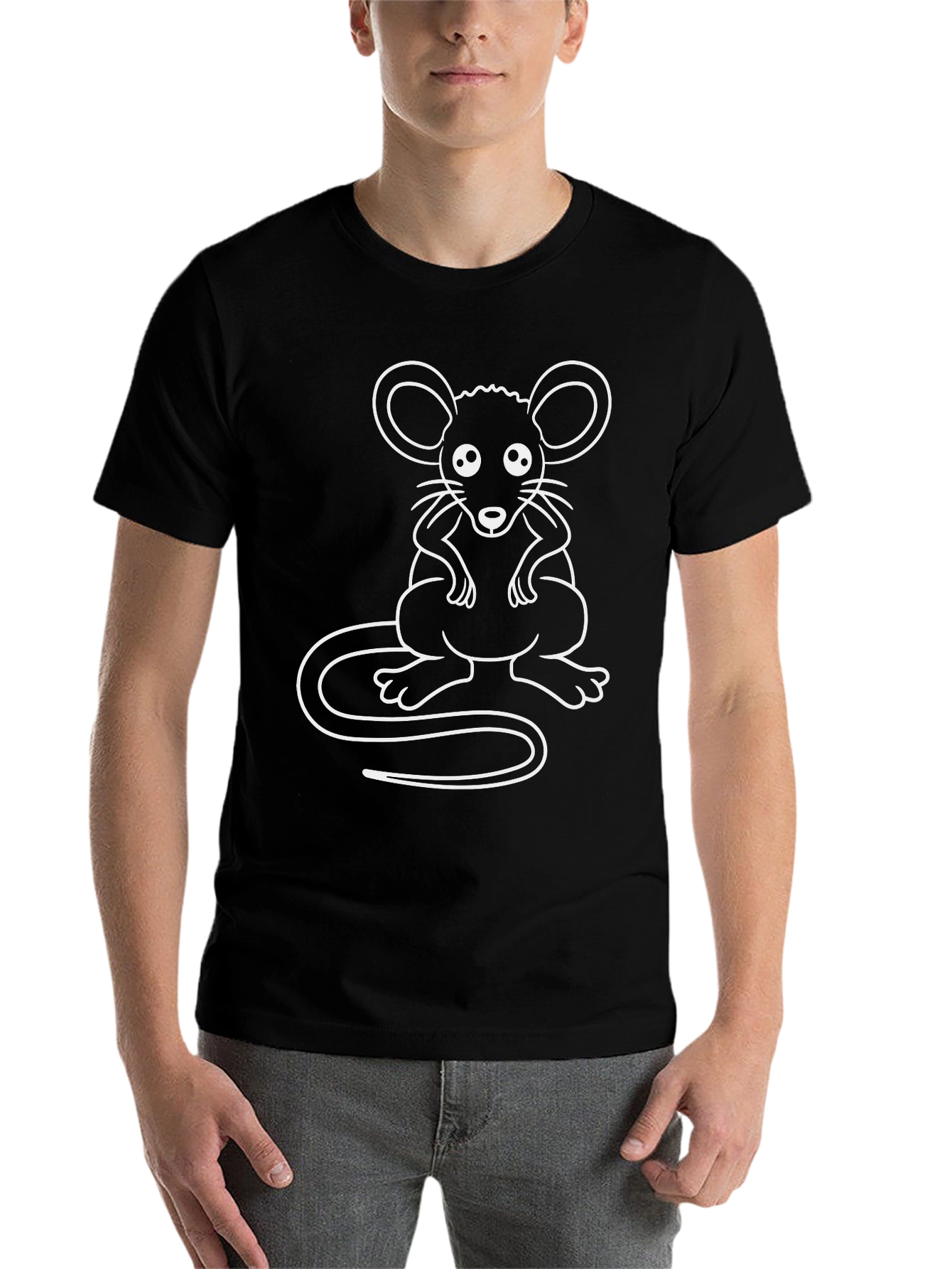 Black Cute Mouse Graphic T-Shirt - Black Cotton Blend view 7