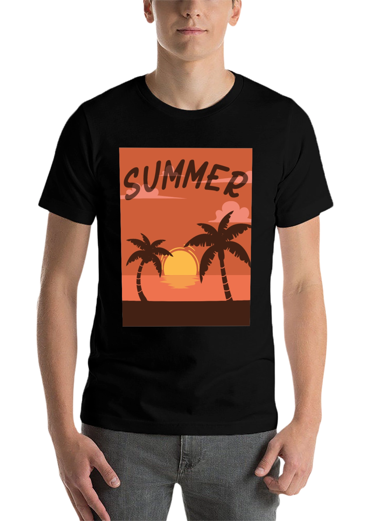 Black Summer Sunset Palm Tree T-Shirt view 7