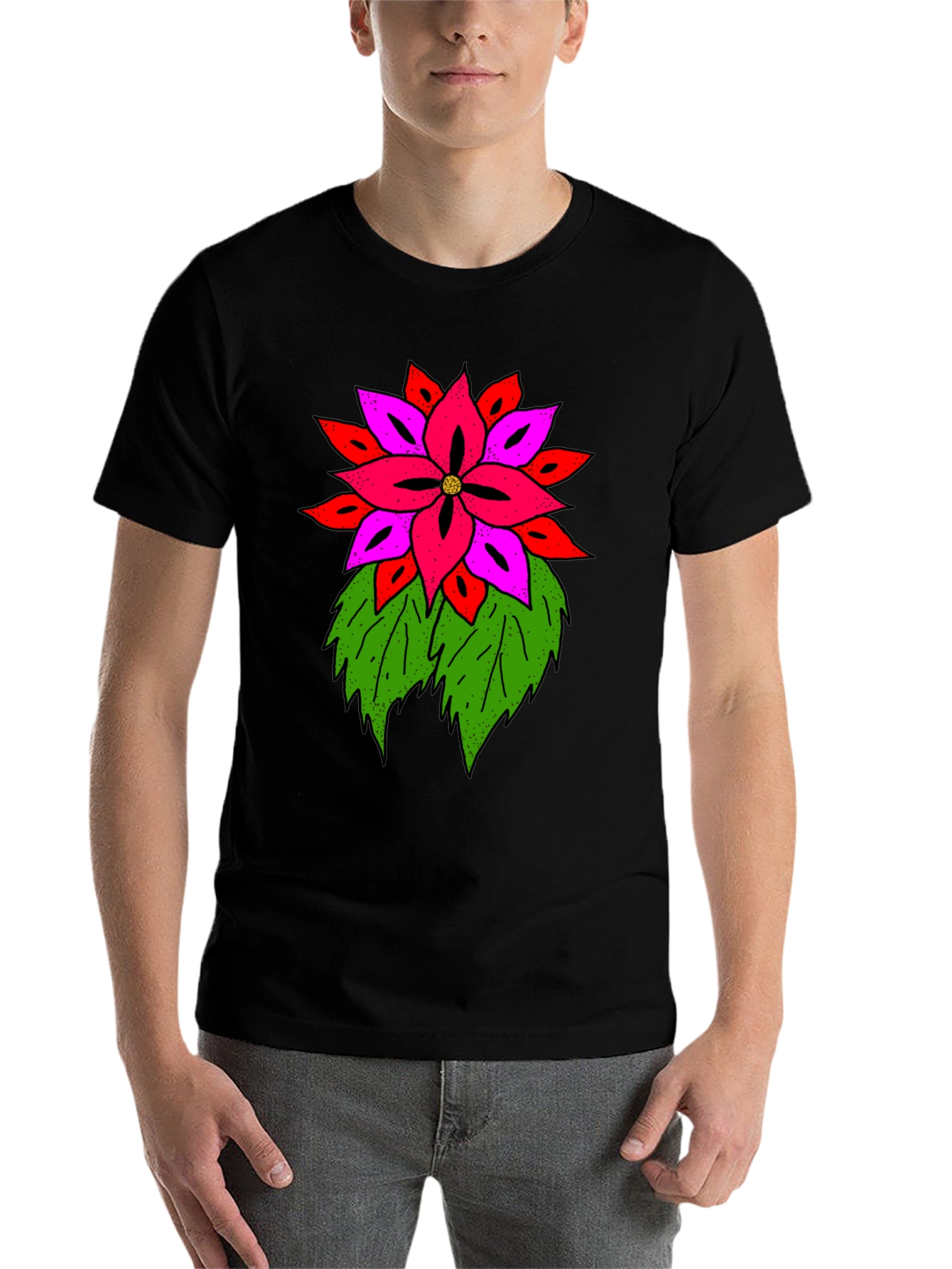 Black Floral Graphic Print Black T-Shirt view 7
