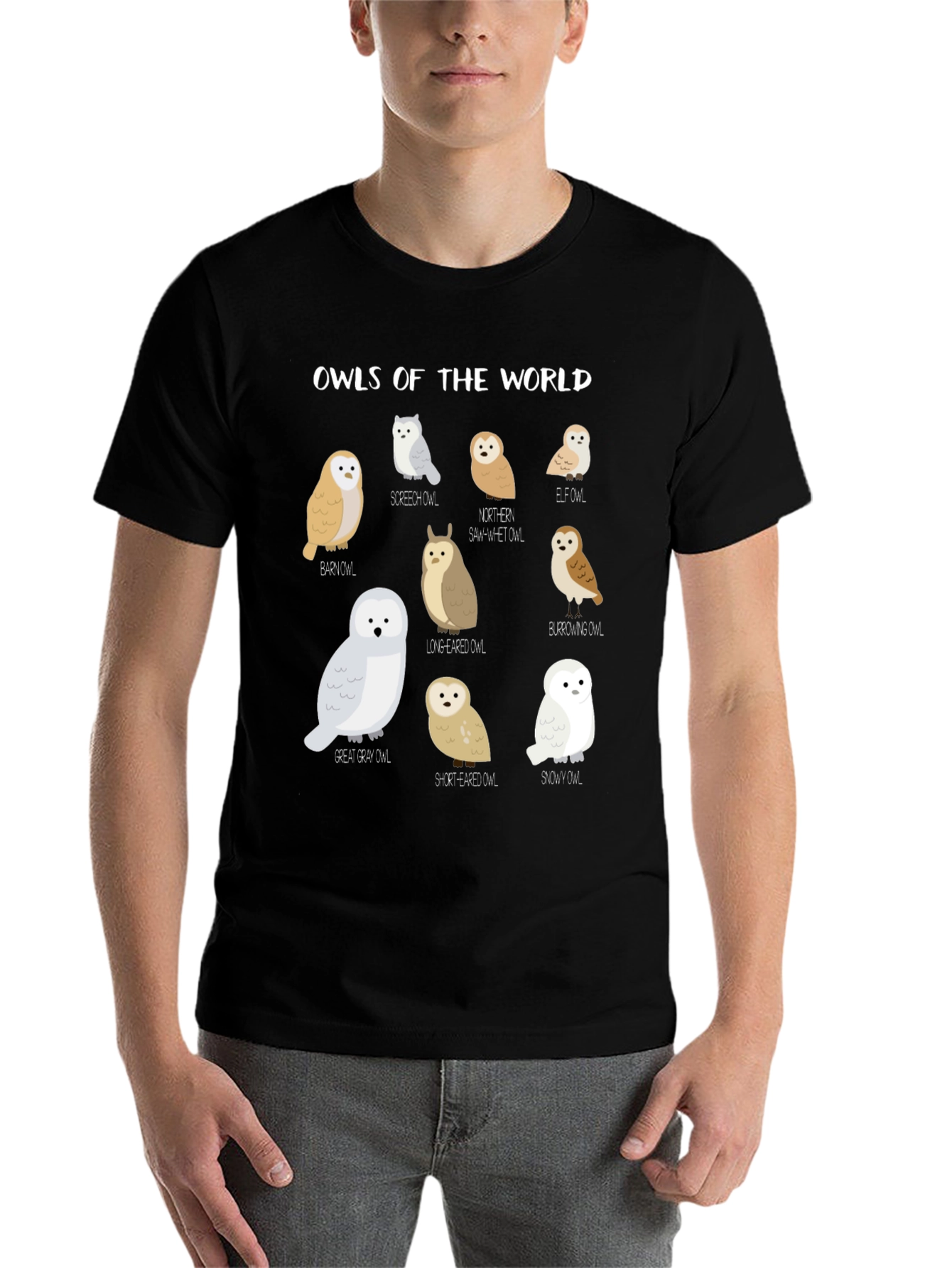 Black Owls of the World Graphic T-Shirt view 7