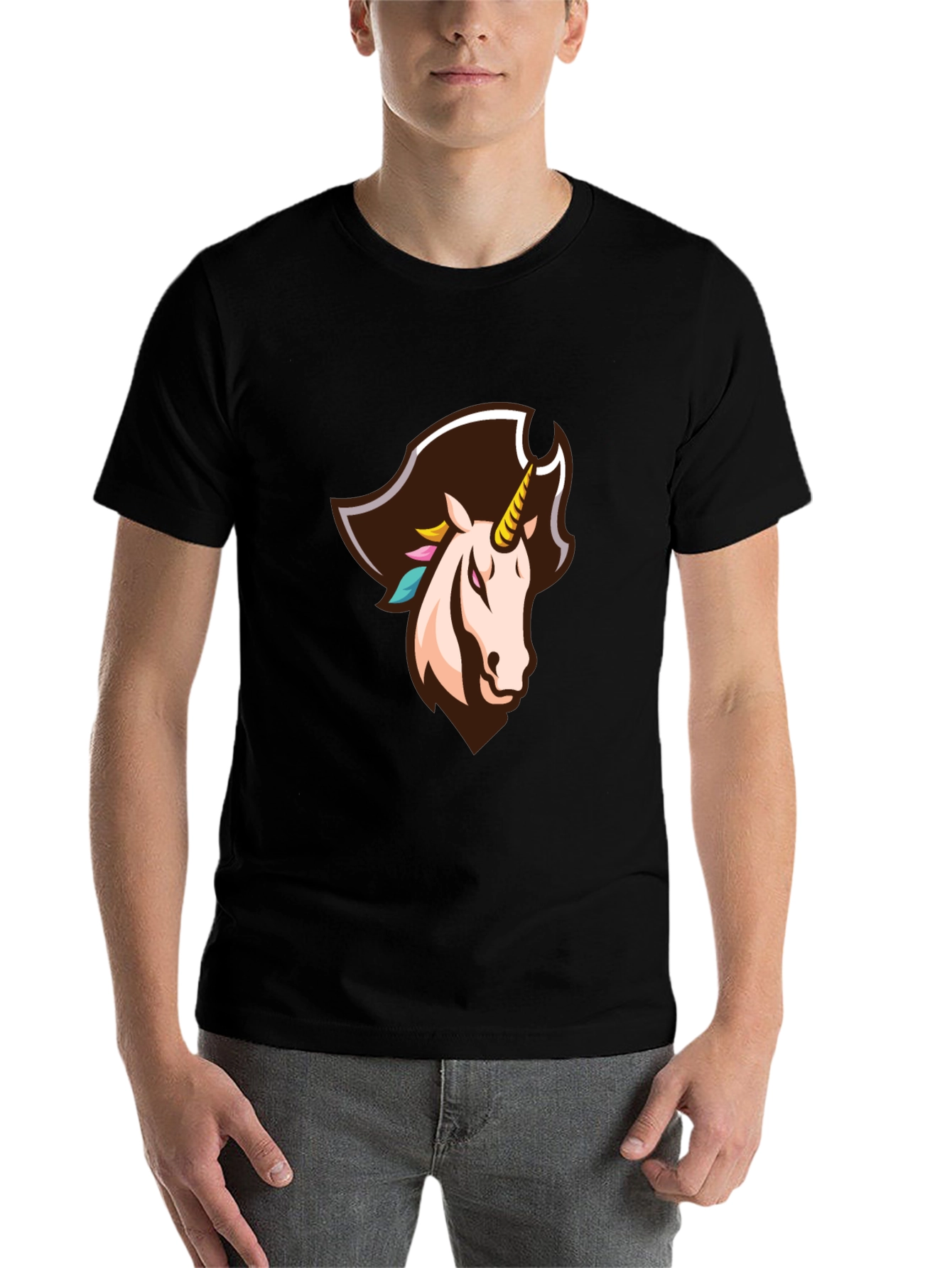 Black Pirate Unicorn Graphic Tee - Black Cotton T-Shirt view 7