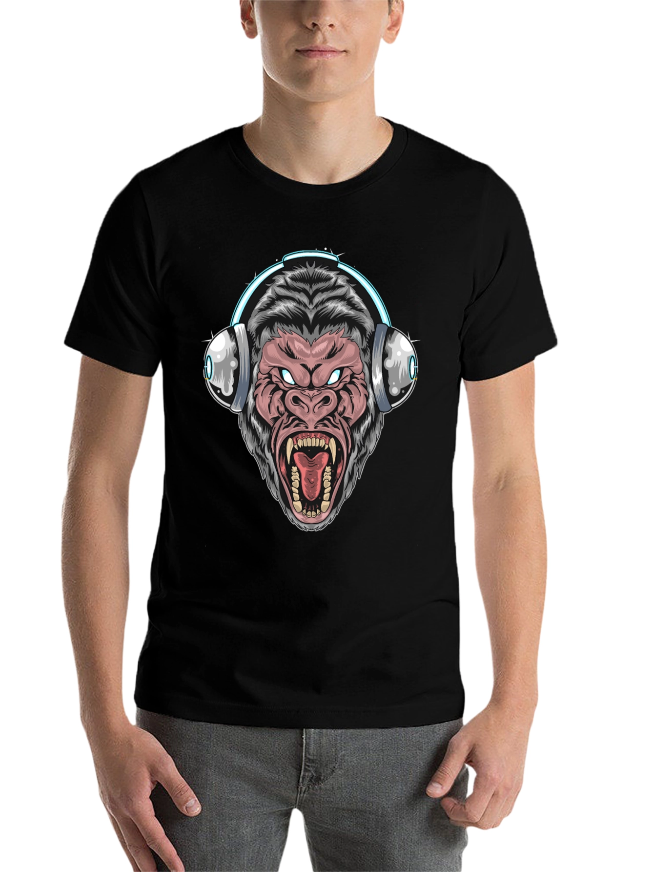 Black Cool Gorilla DJ T-Shirt - Black view 7