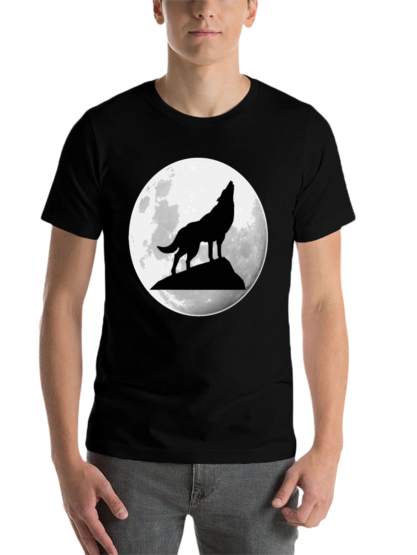 Black Wolf Moon Graphic Tee - Black Cotton T-Shirt view 7