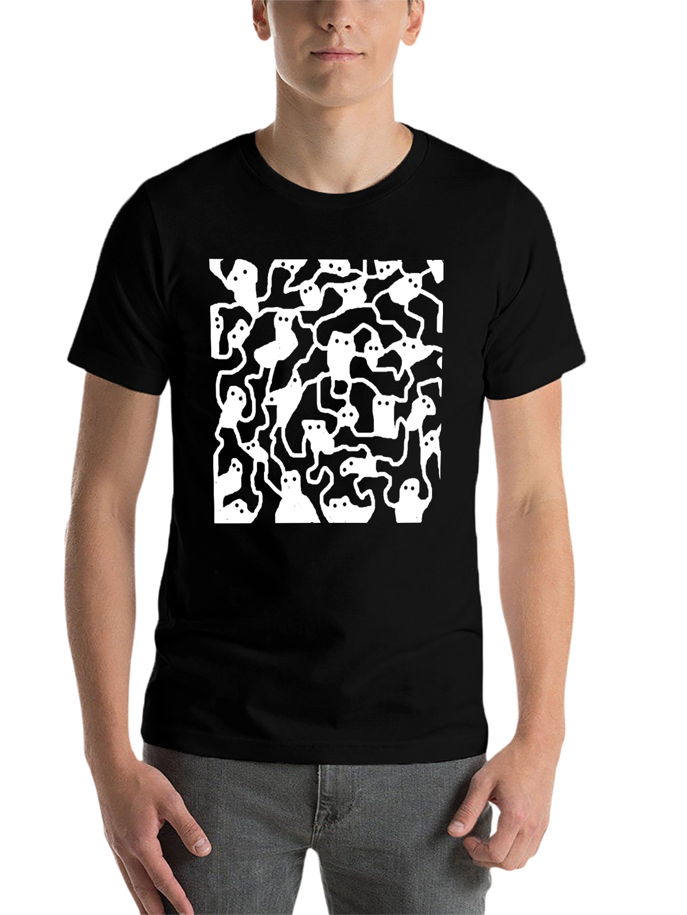Black Ghost Pattern Black T-Shirt view 7