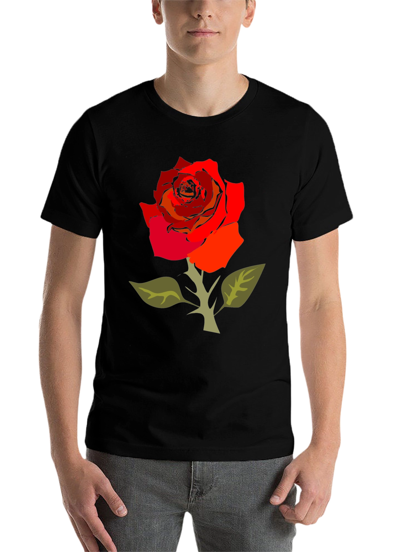 Black Bold Rose Graphic Tee - Black Cotton Blend view 7