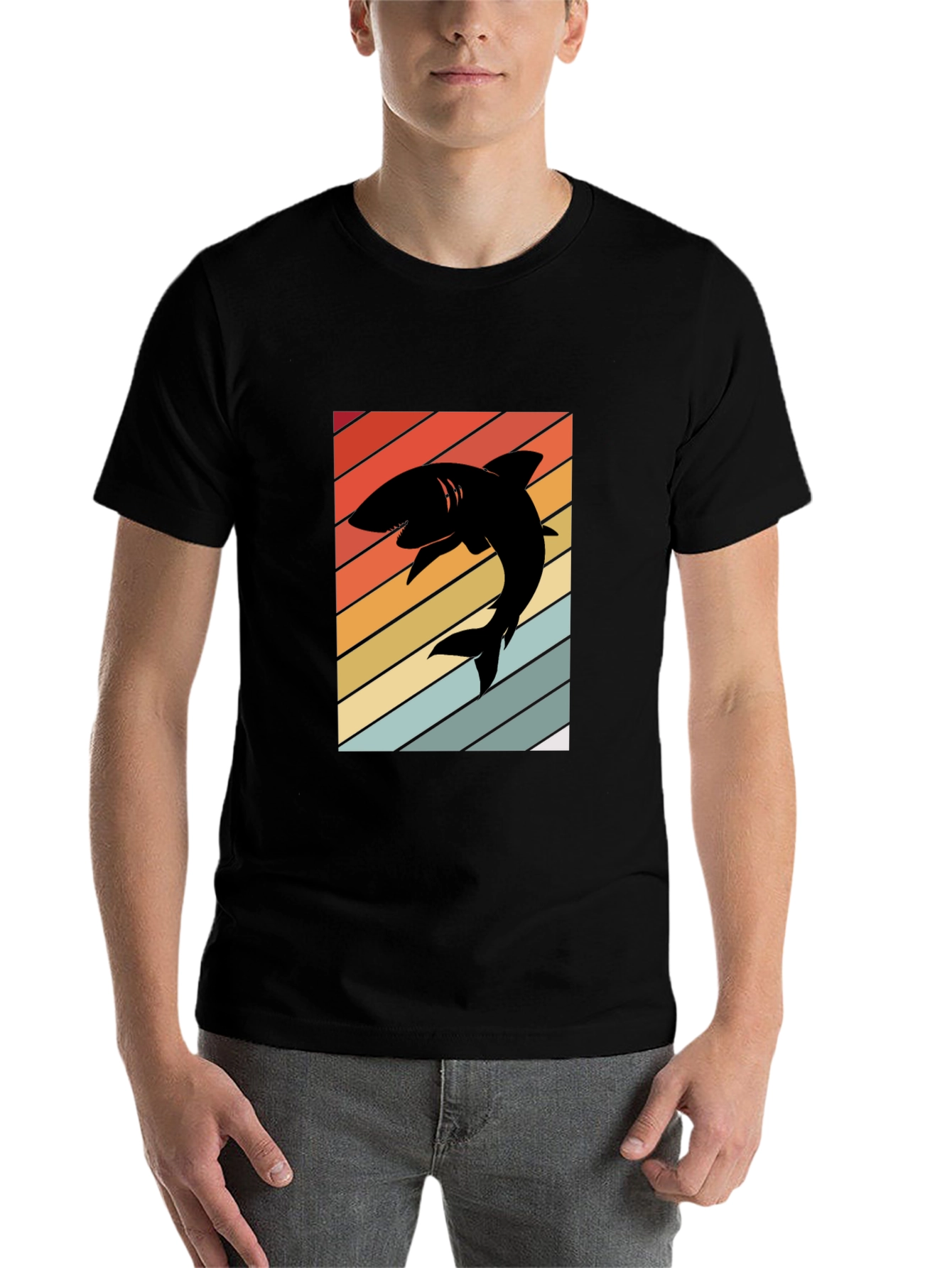 Black Retro Shark Silhouette T-Shirt view 7