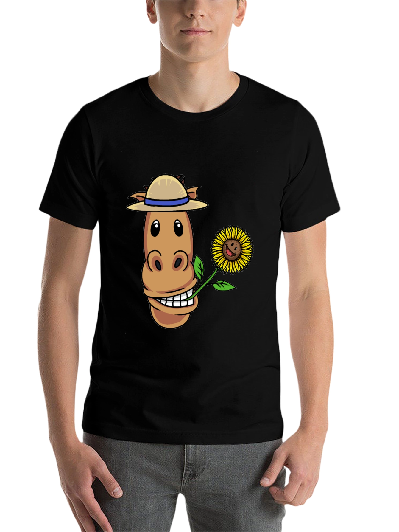 Black Funny Horse & Sunflower Graphic Tee view 7