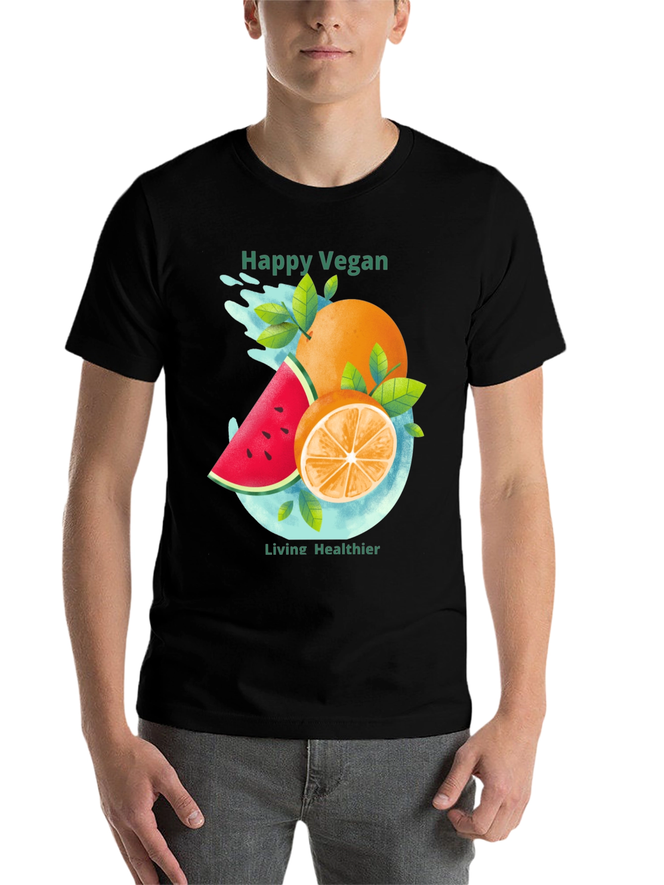 Black Happy Vegan T-Shirt: Healthy Lifestyle Apparel view 7
