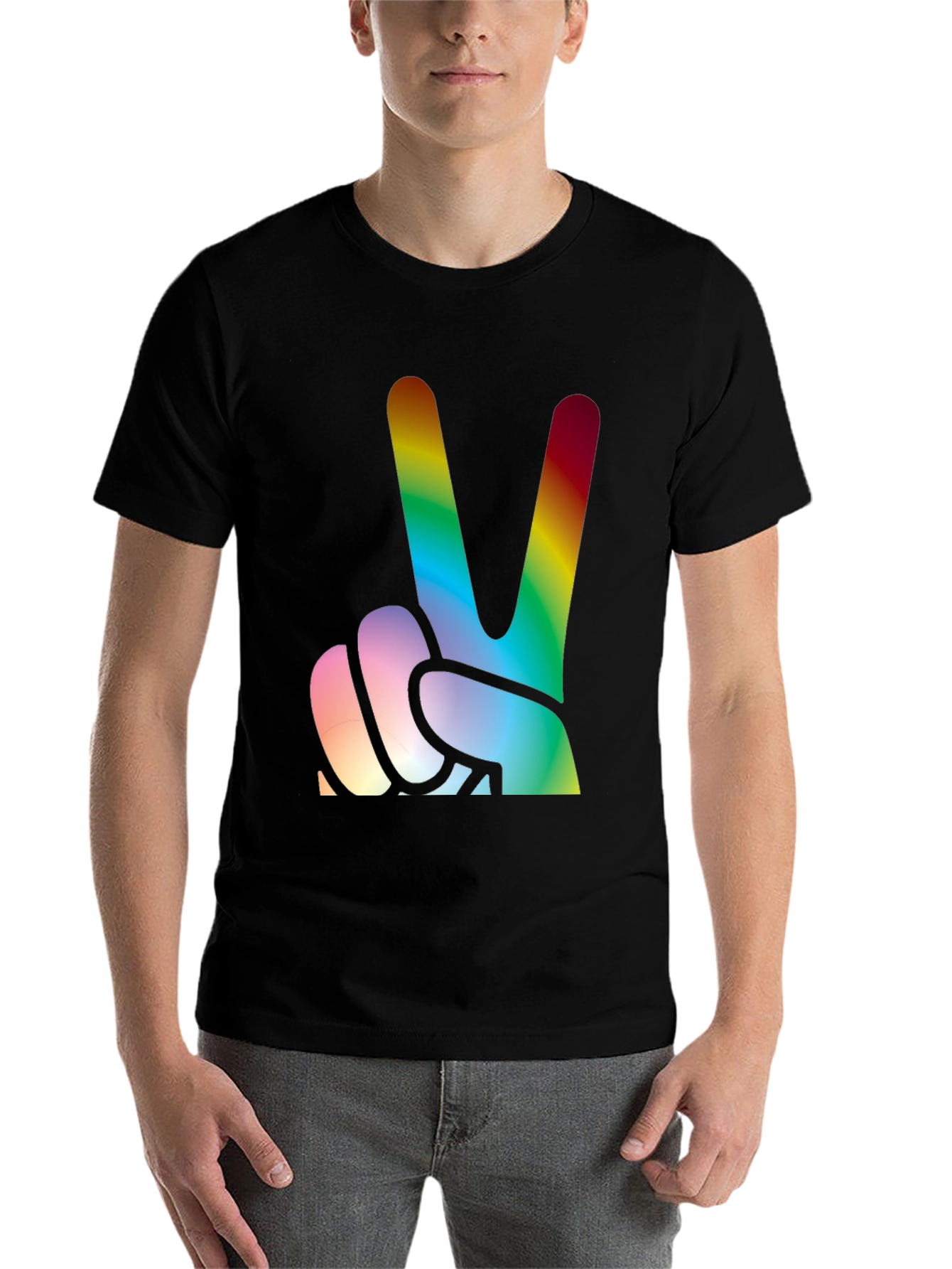 Black Rainbow Peace Sign Graphic Tee view 7