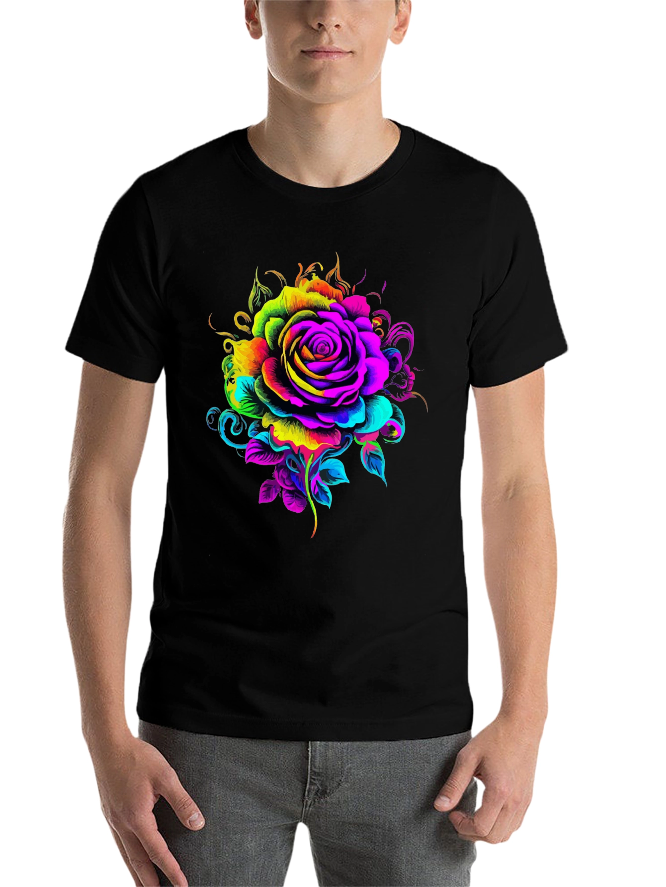 Black Vibrant Rose Graphic T-Shirt - Black view 7