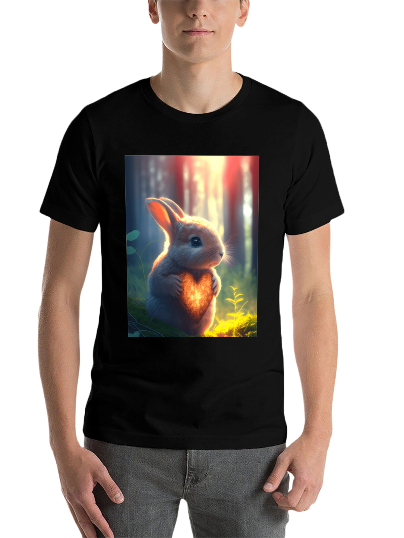 Black Heartfelt Bunny Graphic Tee - Soft Black Cotton view 7