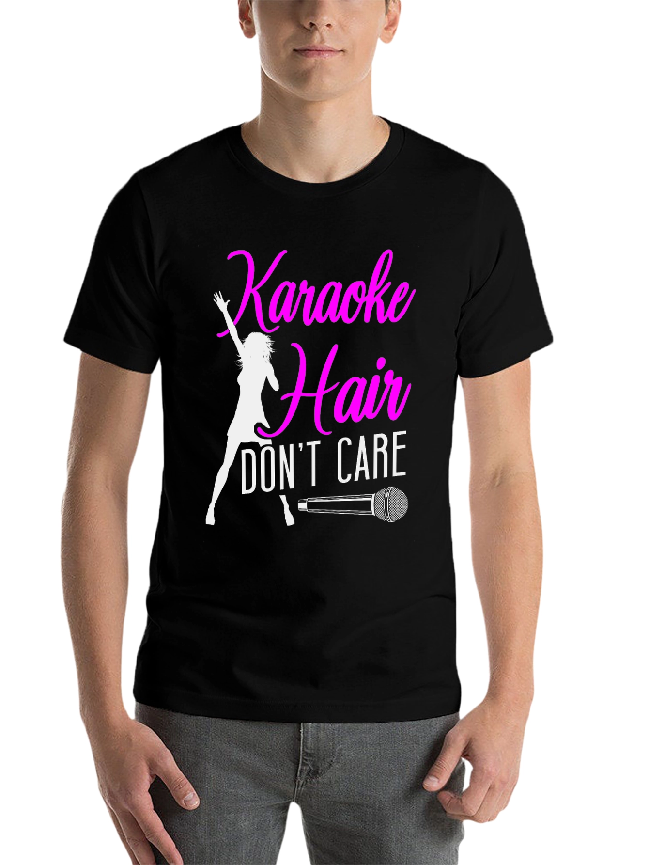 Black Karaoke Hair Don't Care Black T-Shirt view 7