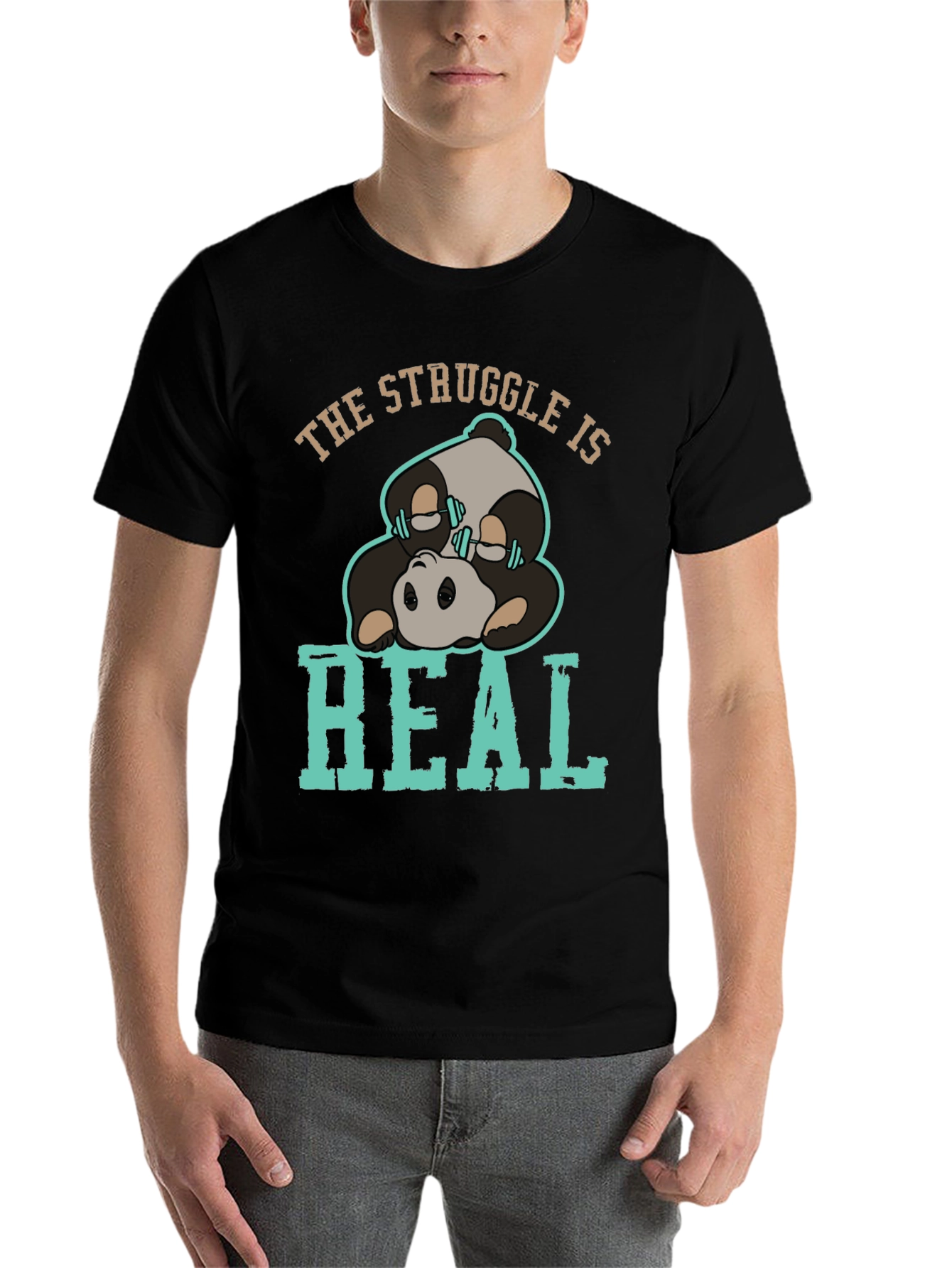 Black The Struggle Is Real Panda T-Shirt view 7