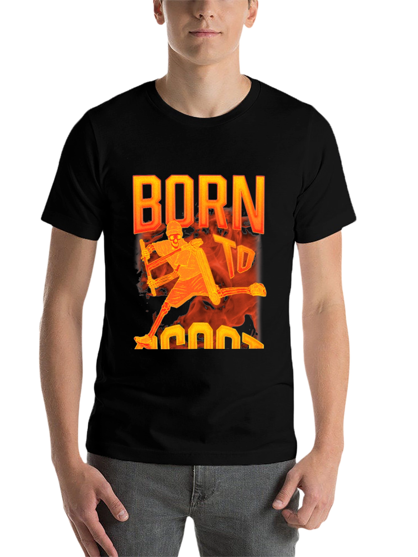 Black Born to Score Hockey Skeleton Graphic Tee view 7