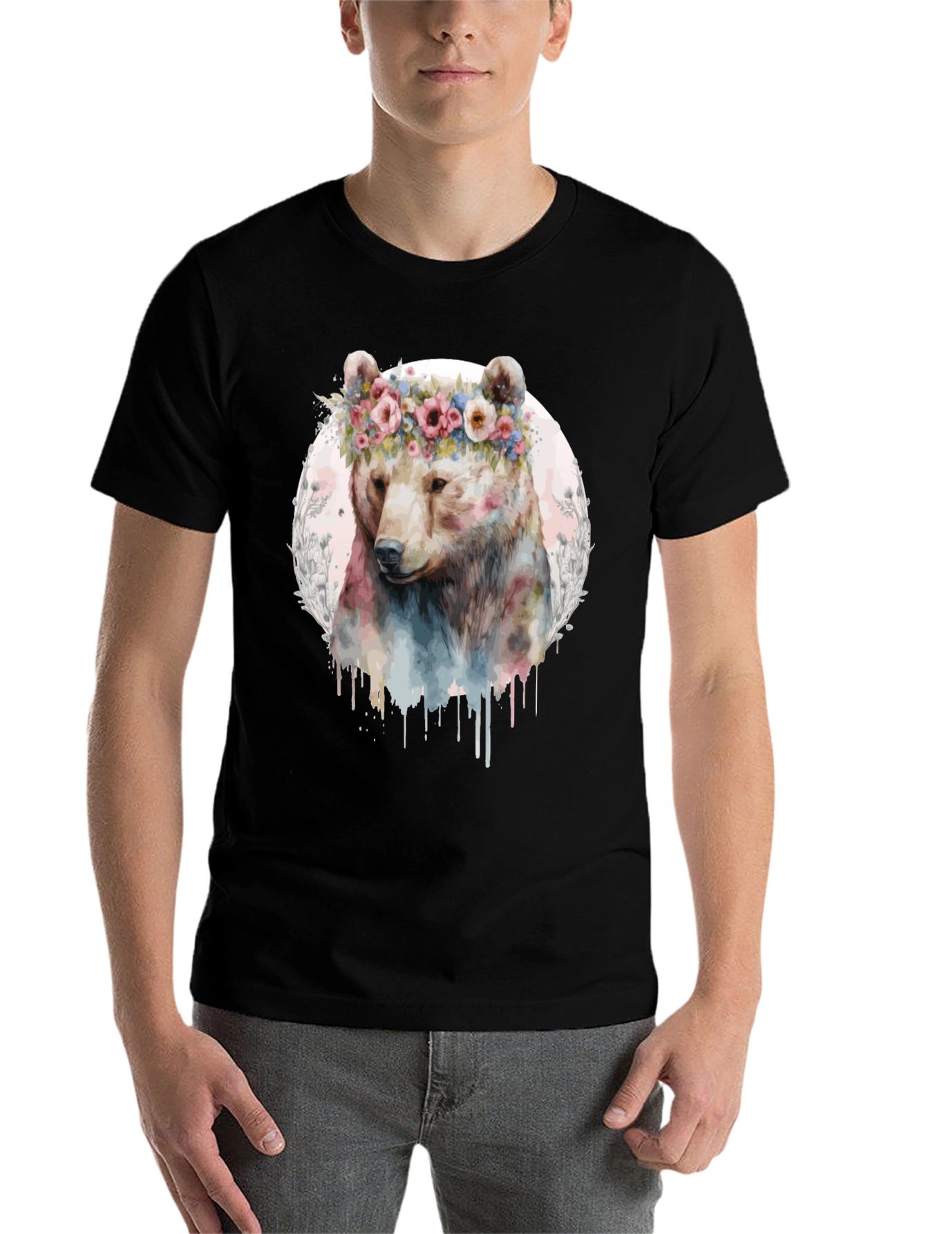 Black Bear with Flower Crown Graphic Tee view 7