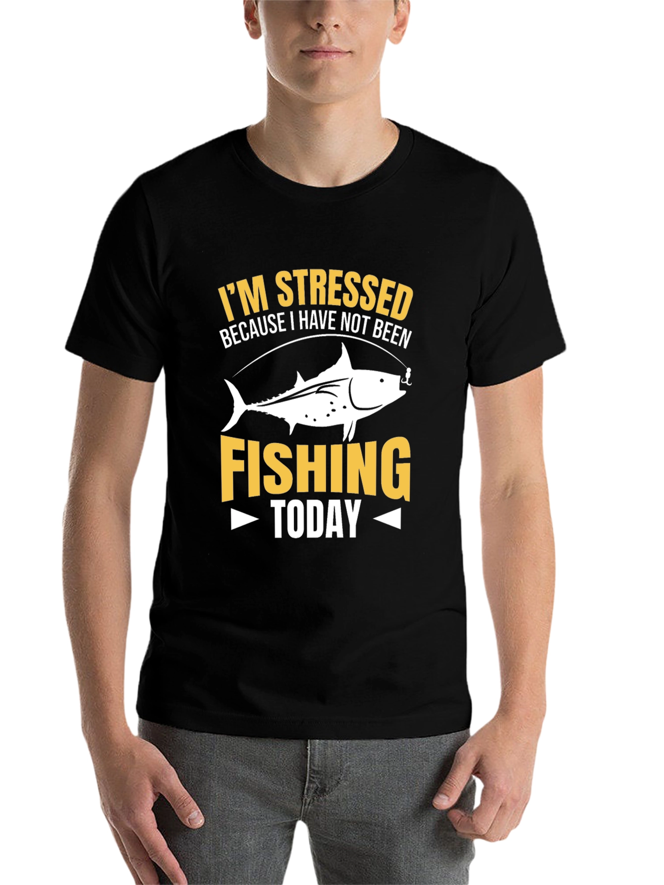 Black Stressed Because Fishing T-Shirt view 7