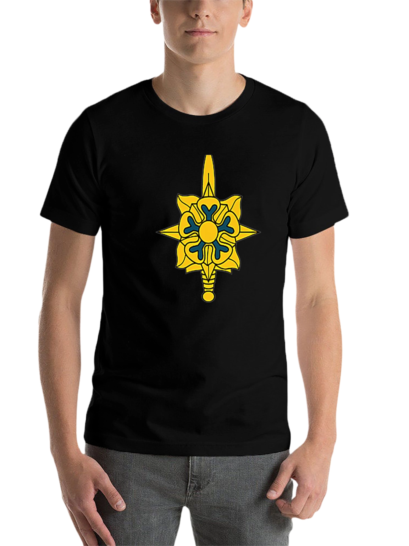 Black Men's Graphic T-Shirt - Rose & Sword Design view 7