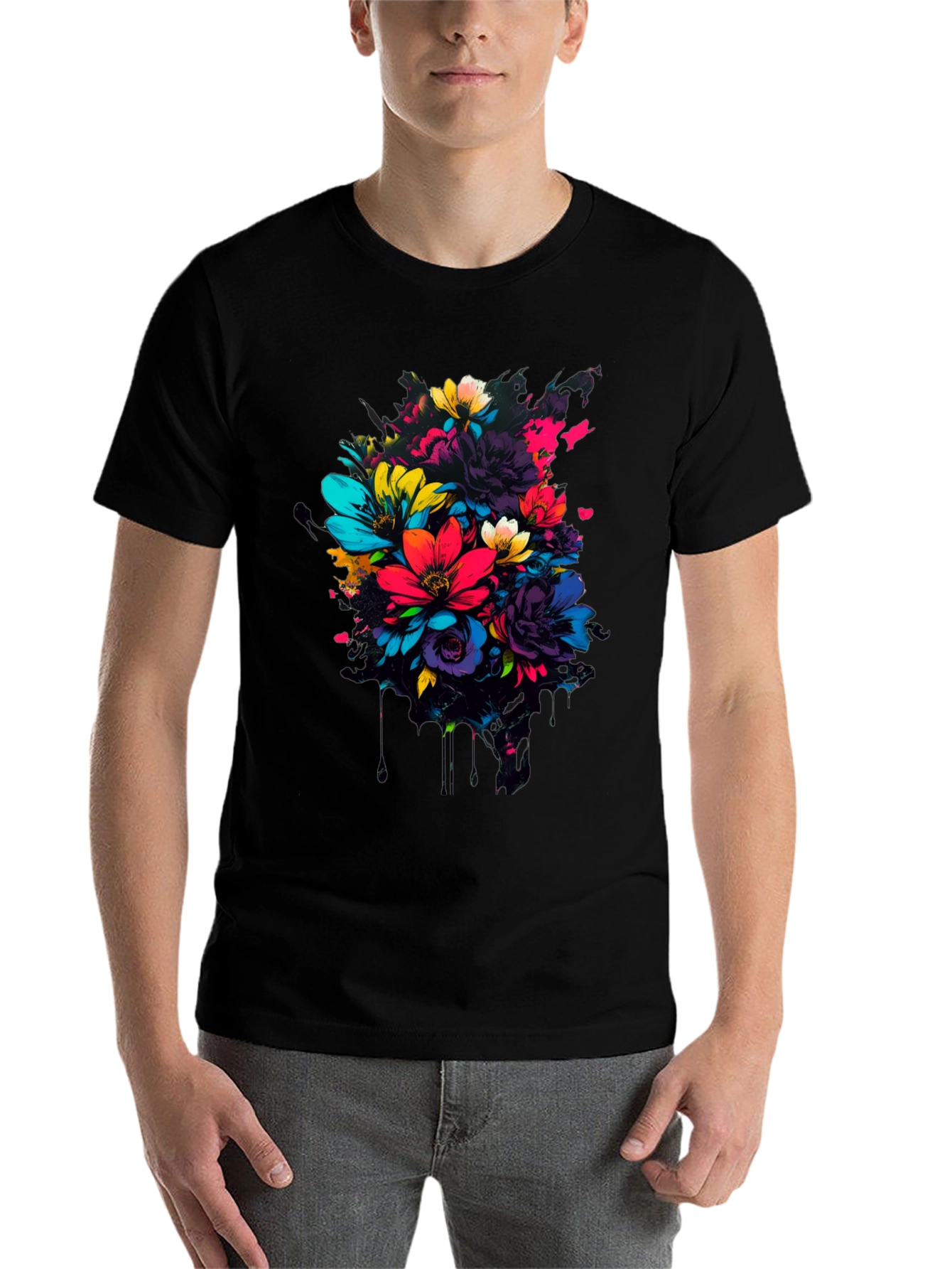 Black Floral Burst Graphic Tee - Vivid Colors view 7