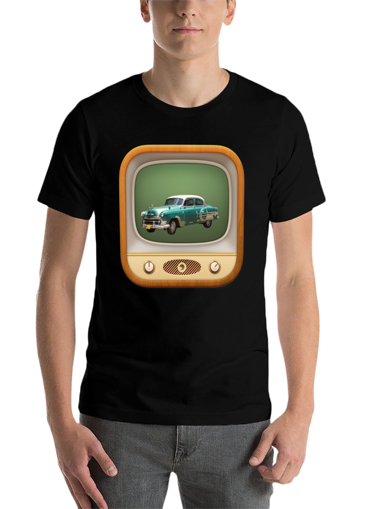 Black Retro Car TV Graphic Black T-Shirt view 7