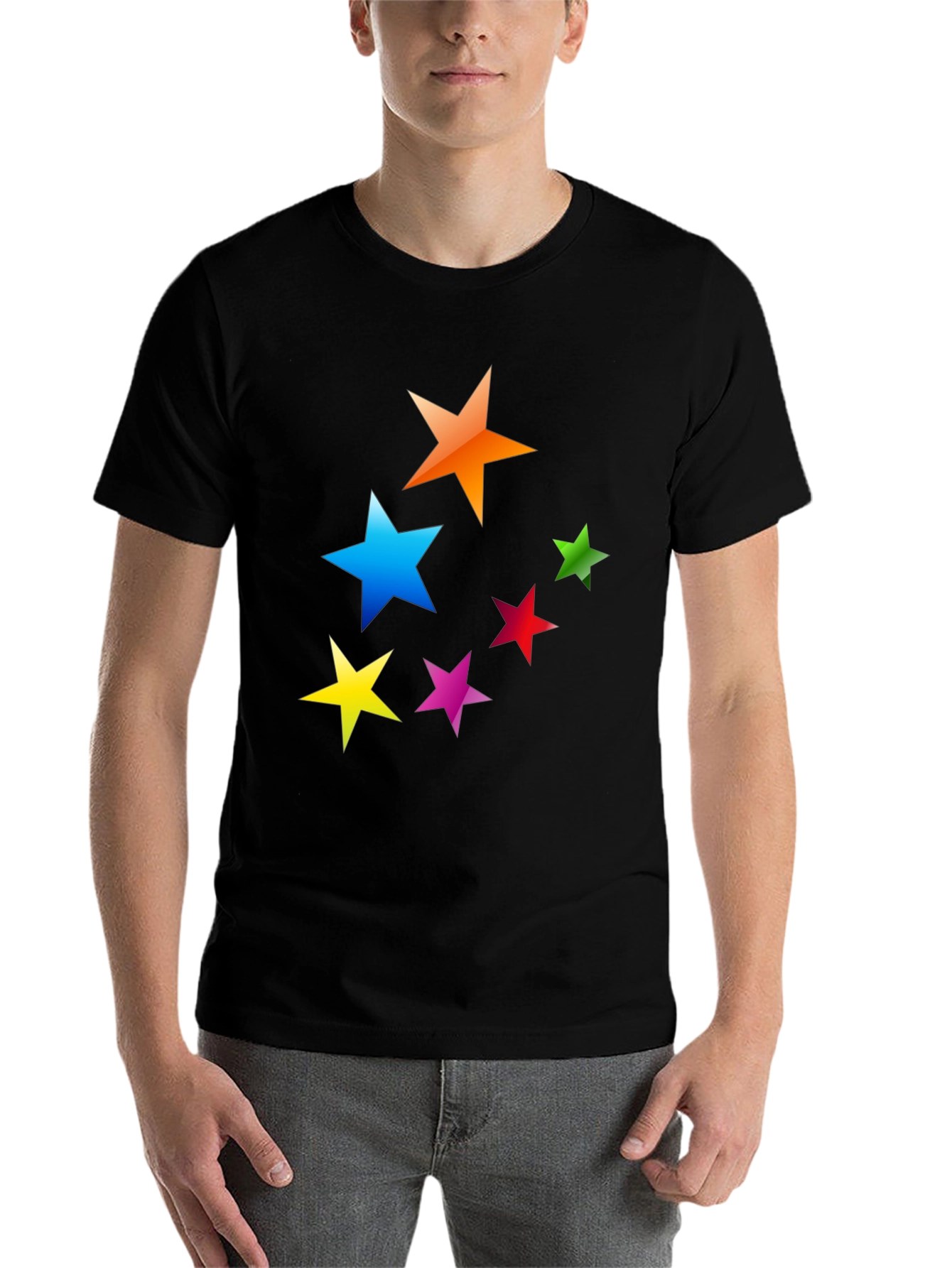 Black Colorful Stars Graphic T-Shirt - Casual Tee view 7