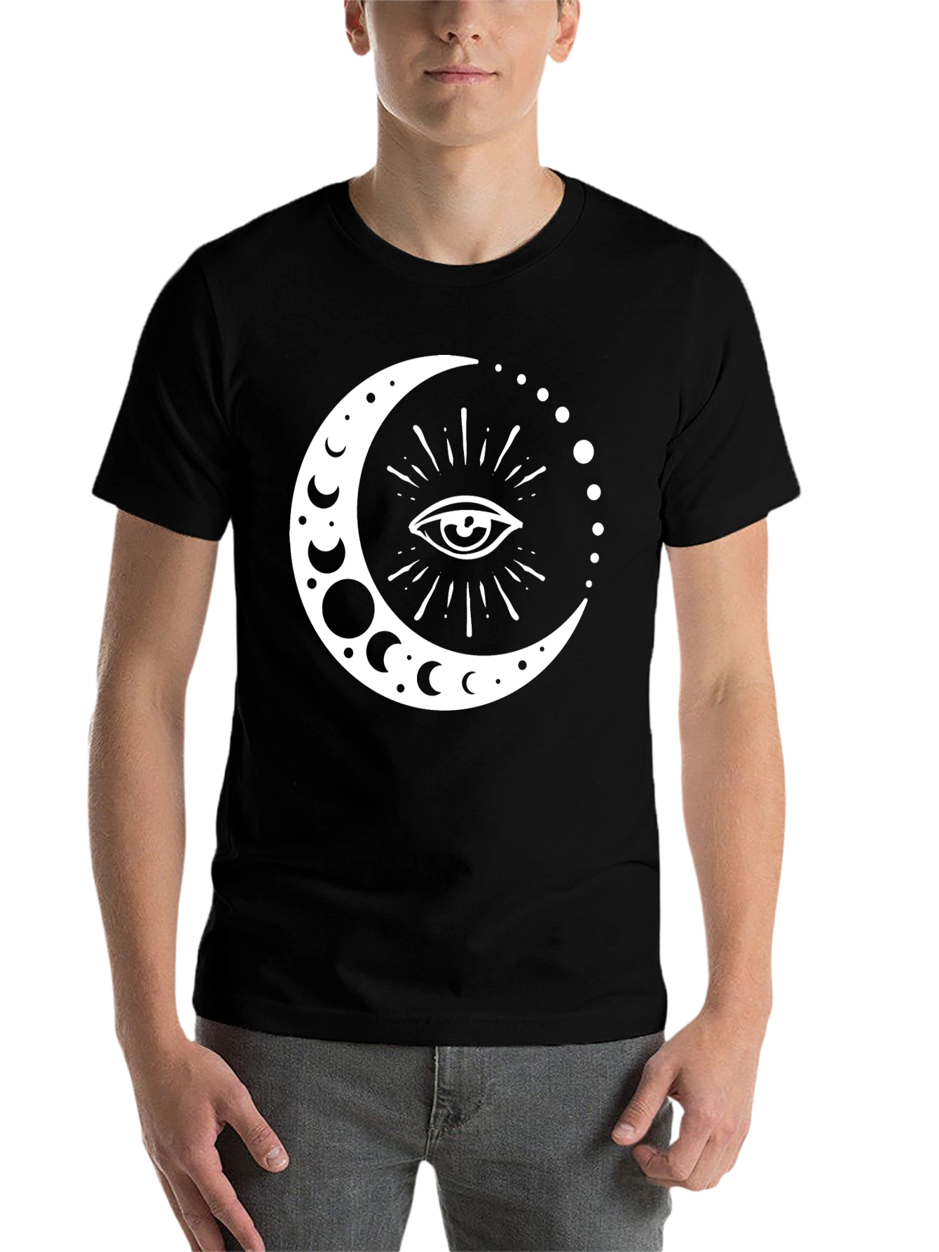 Black Mystic Moon Eye Graphic T-Shirt - Black Cotton view 7