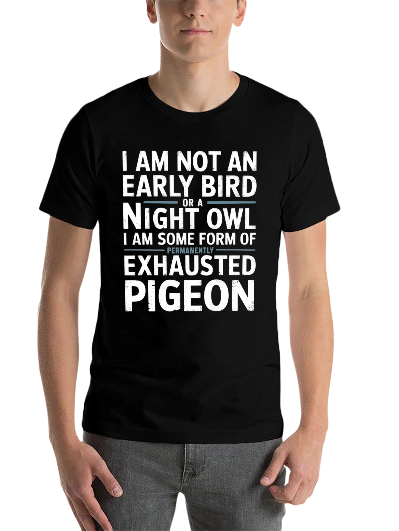 Black Exhausted Pigeon Funny Graphic T-Shirt view 7