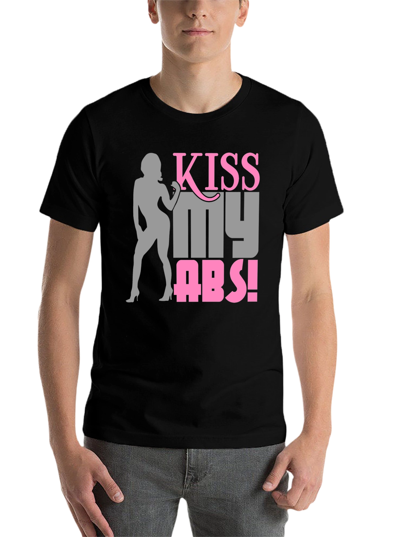 Black Kiss My Abs! Novelty Graphic T-Shirt view 7