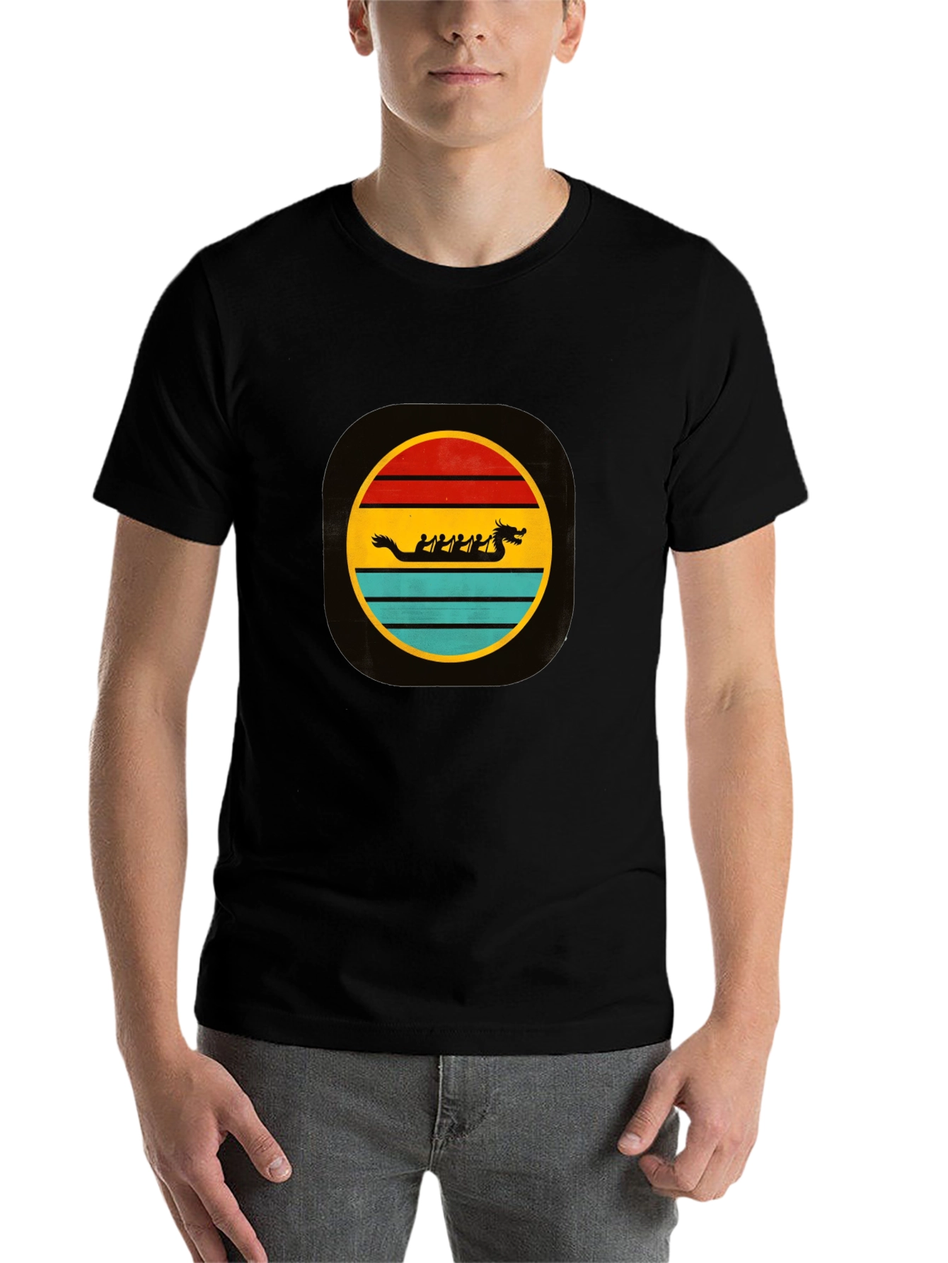 Black Dragon Boat Retro T-Shirt view 7