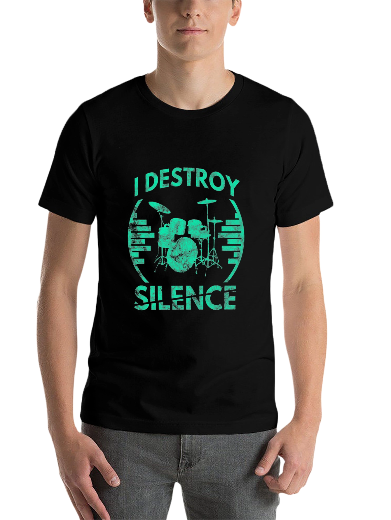 Black I Destroy Silence Drummer T-Shirt - Black view 7
