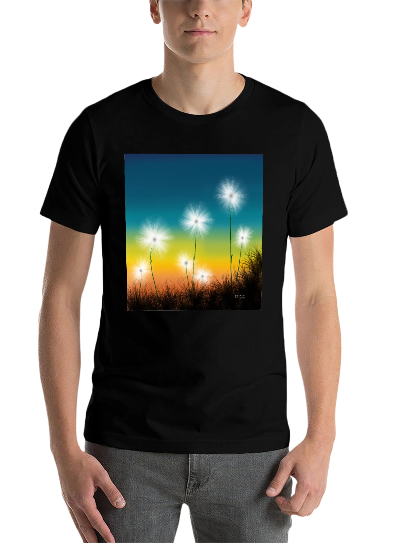 Black Dandelion Sky T-Shirt - Black Cotton Graphic Tee view 7