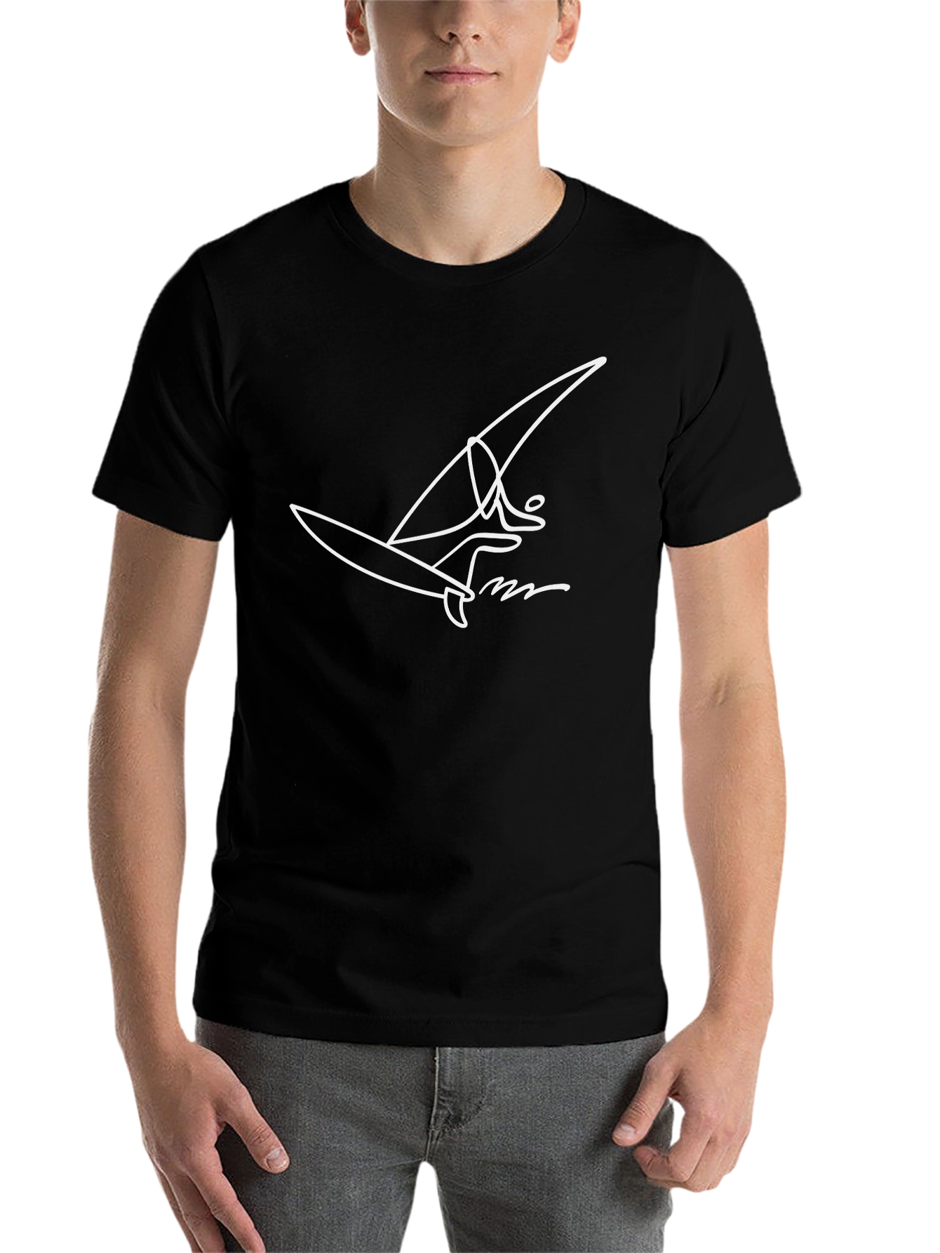 Black Minimalist Windsurfer Graphic Tee - Black Cotton Blend view 7