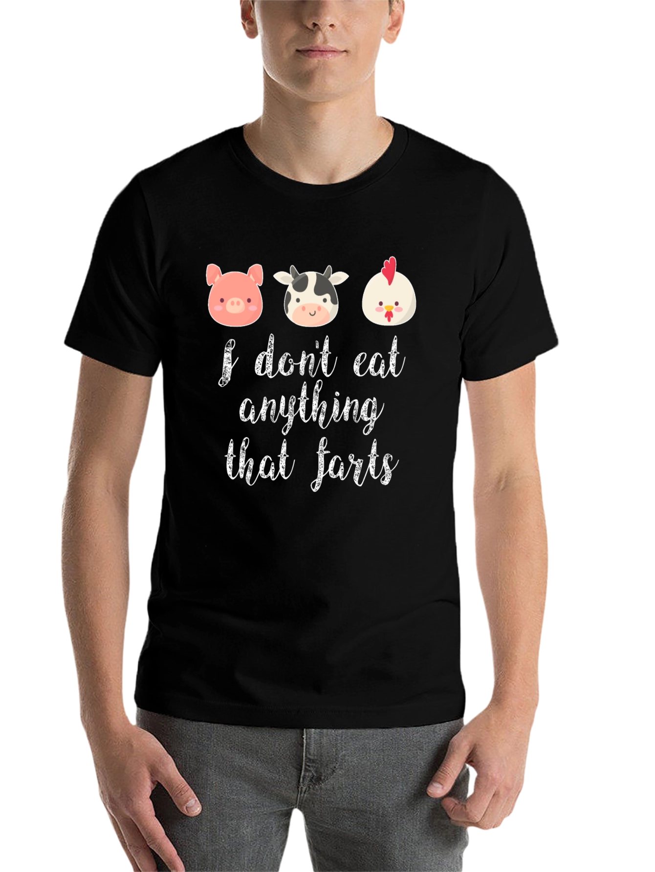 Black Funny Vegan T-Shirt: I Don't Eat Anything That Farts view 7