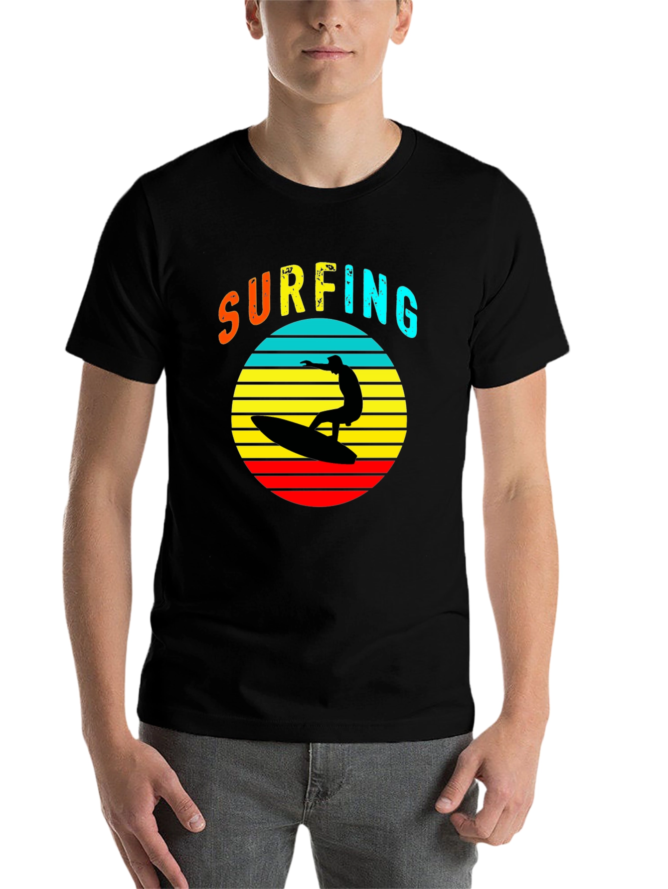 Black Retro Surfing T-Shirt - Vintage Style Tee view 7
