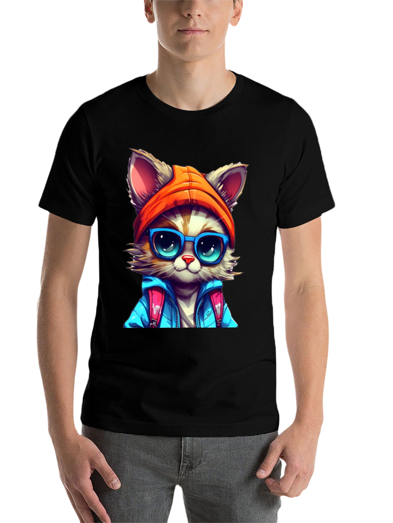 Black Cat with Glasses Graphic Tee view 7