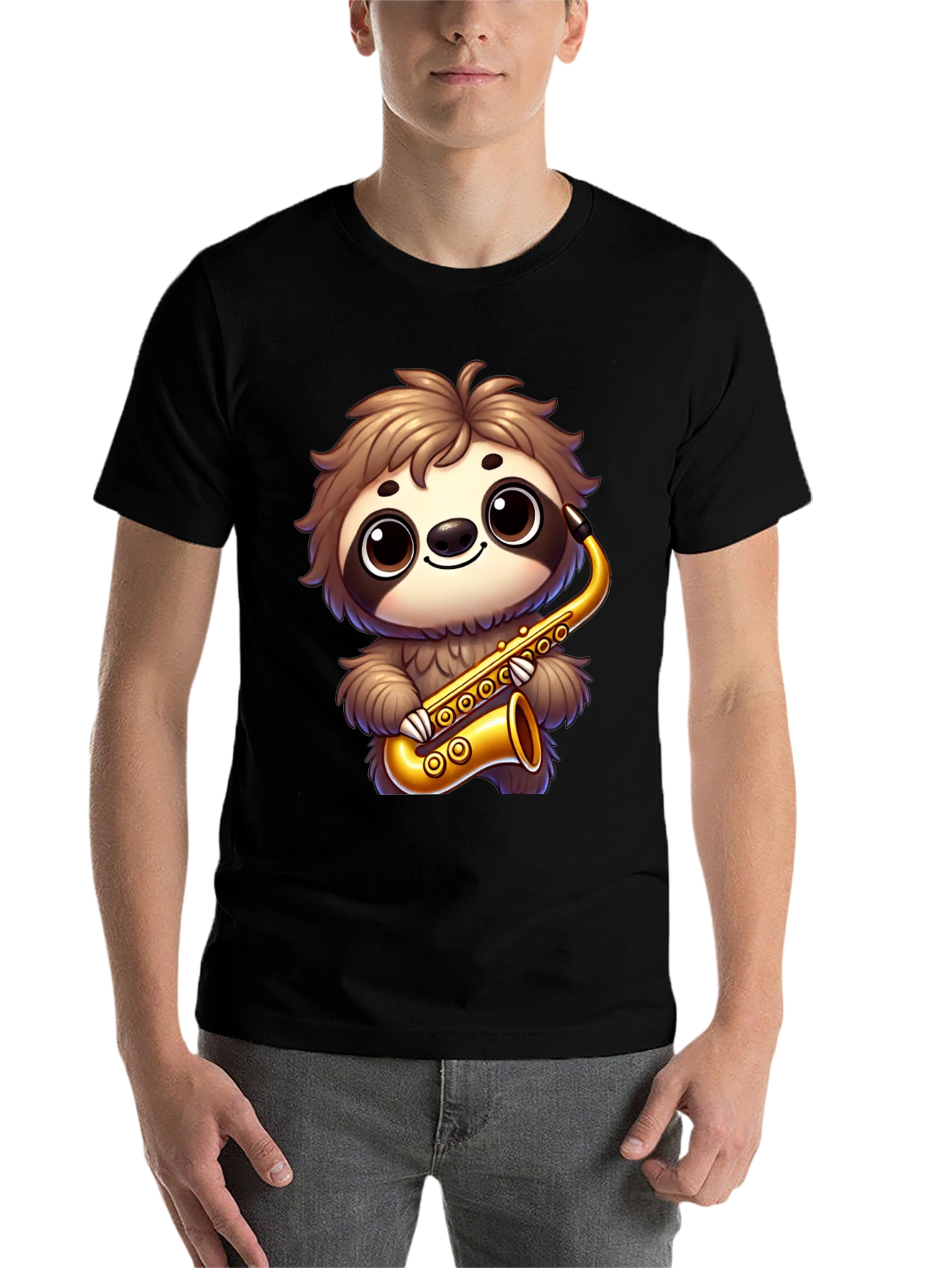 Black Sloth Saxophone T-Shirt - Cartoon Musician Tee view 7